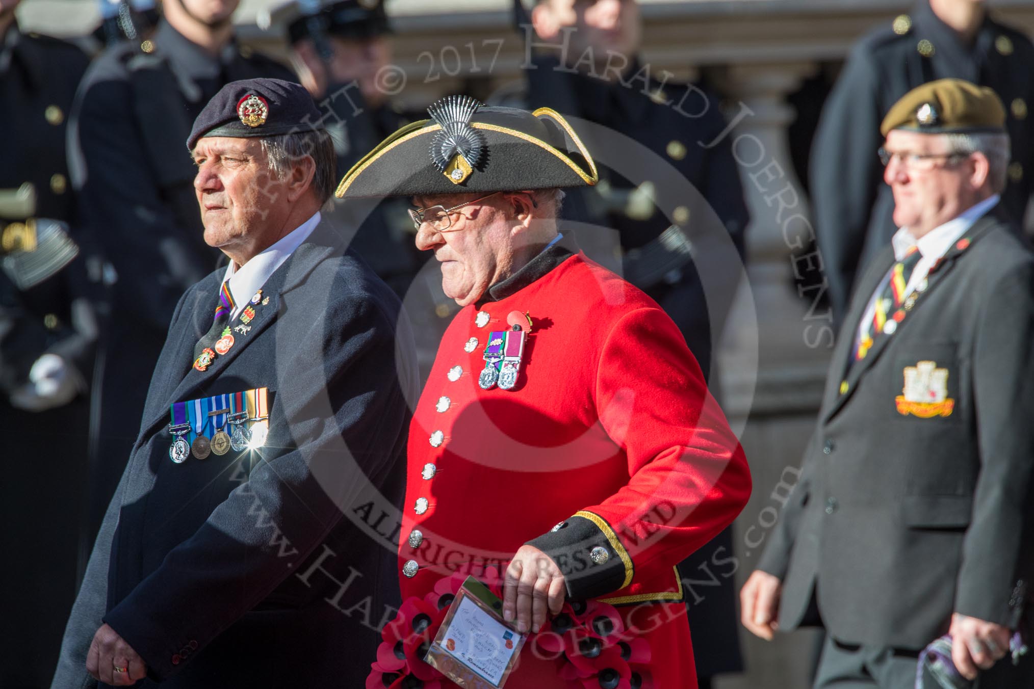 The Royal Hampshire Regimental Association (Group A27, 51 members) during the Royal British Legion March Past on Remembrance Sunday at the Cenotaph, Whitehall, Westminster, London, 11 November 2018, 12:01.