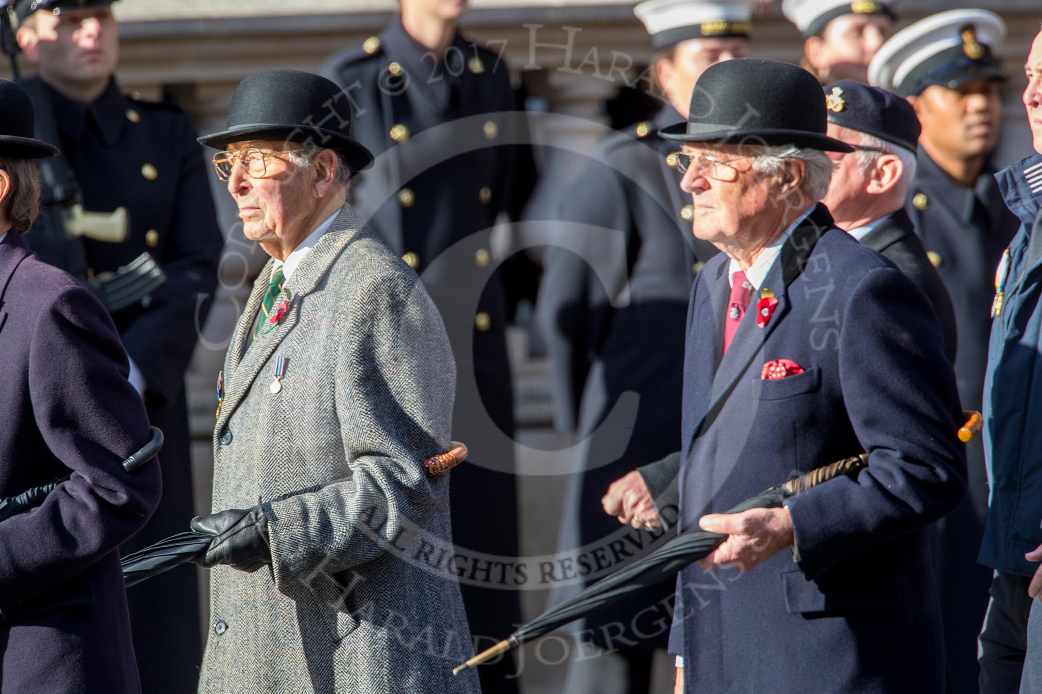 The Staffordshire Regiment (Group A29, 54 members) during the Royal British Legion March Past on Remembrance Sunday at the Cenotaph, Whitehall, Westminster, London, 11 November 2018, 12:01.