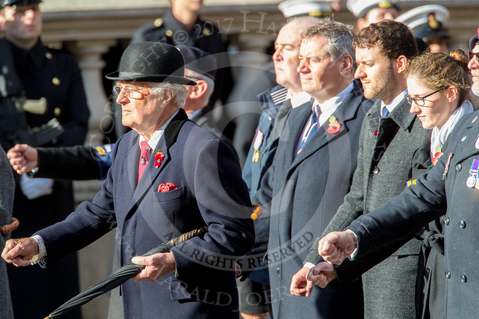 The Staffordshire Regiment (Group A29, 54 members) during the Royal British Legion March Past on Remembrance Sunday at the Cenotaph, Whitehall, Westminster, London, 11 November 2018, 12:01.