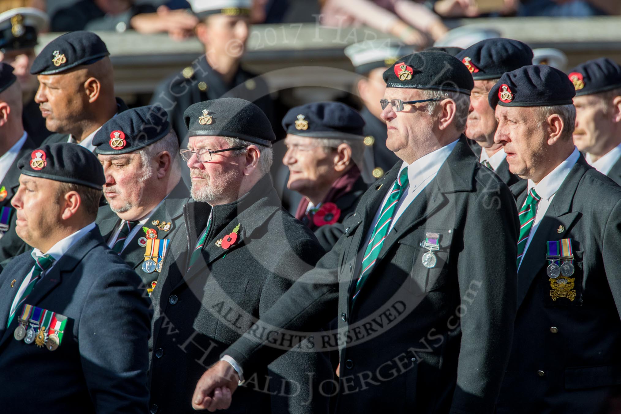 The Staffordshire Regiment (Group A29, 54 members) during the Royal British Legion March Past on Remembrance Sunday at the Cenotaph, Whitehall, Westminster, London, 11 November 2018, 12:01.