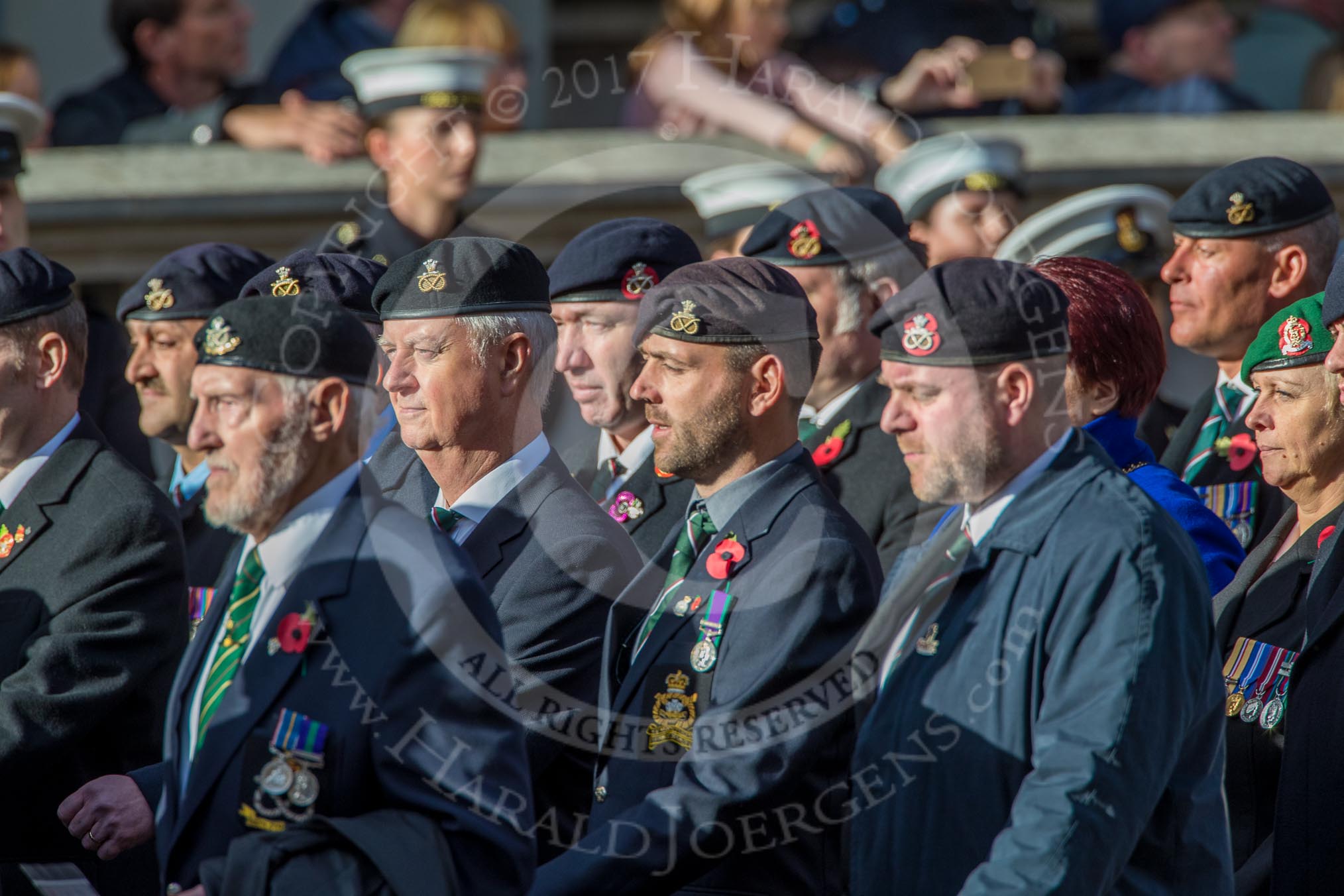 The Staffordshire Regiment (Group A29, 54 members) during the Royal British Legion March Past on Remembrance Sunday at the Cenotaph, Whitehall, Westminster, London, 11 November 2018, 12:01.