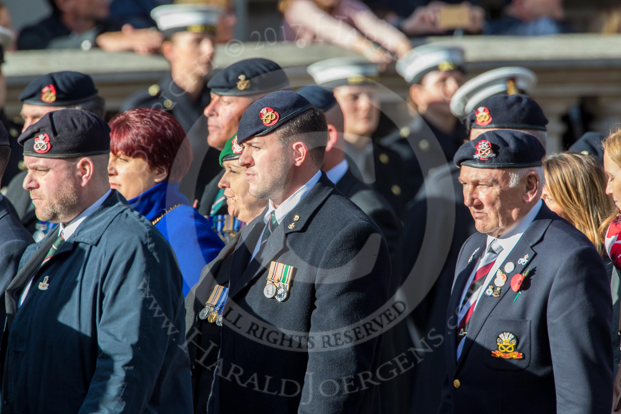 The Staffordshire Regiment (Group A29, 54 members) during the Royal British Legion March Past on Remembrance Sunday at the Cenotaph, Whitehall, Westminster, London, 11 November 2018, 12:01.