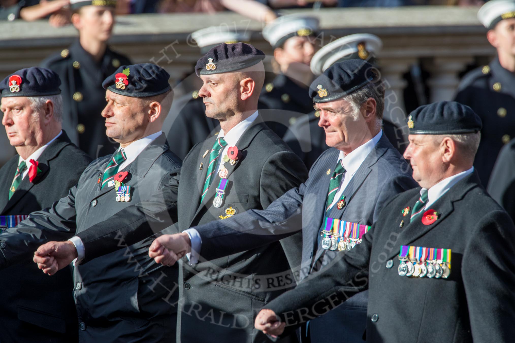 The Staffordshire Regiment (Group A29, 54 members) during the Royal British Legion March Past on Remembrance Sunday at the Cenotaph, Whitehall, Westminster, London, 11 November 2018, 12:01.