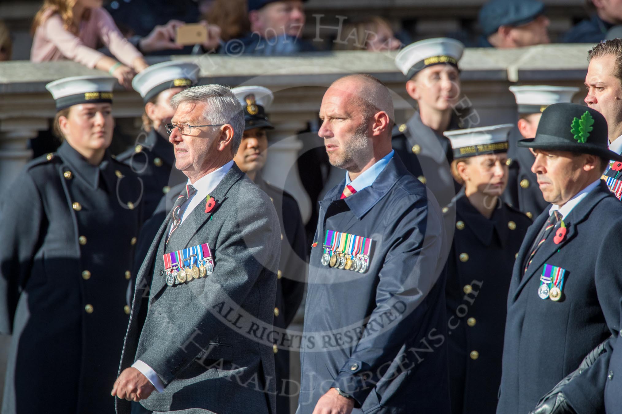 Cheshire Regiment Association (Group A30, 24 members) during the Royal British Legion March Past on Remembrance Sunday at the Cenotaph, Whitehall, Westminster, London, 11 November 2018, 12:01.