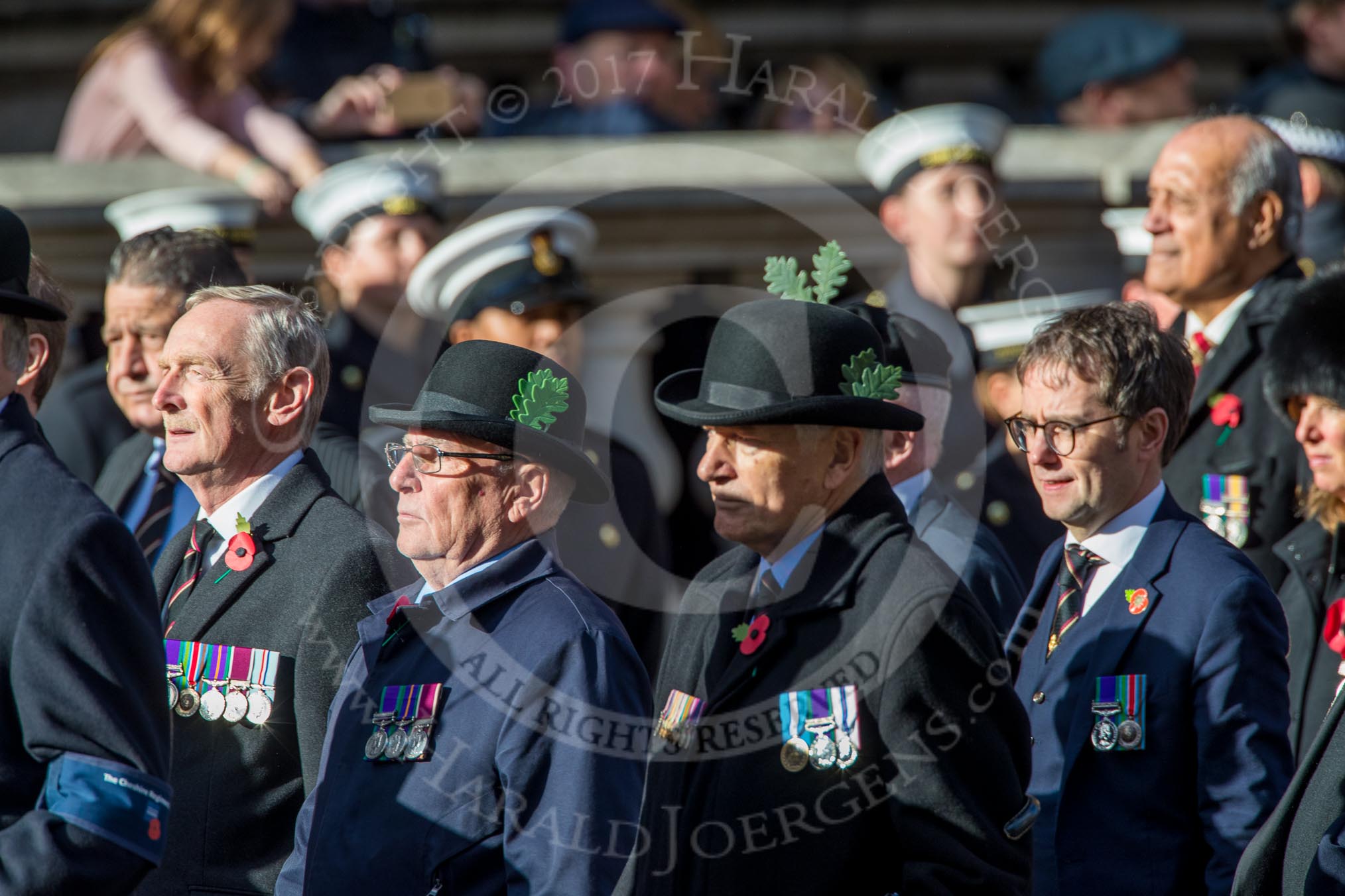 Cheshire Regiment Association (Group A30, 24 members) during the Royal British Legion March Past on Remembrance Sunday at the Cenotaph, Whitehall, Westminster, London, 11 November 2018, 12:01.