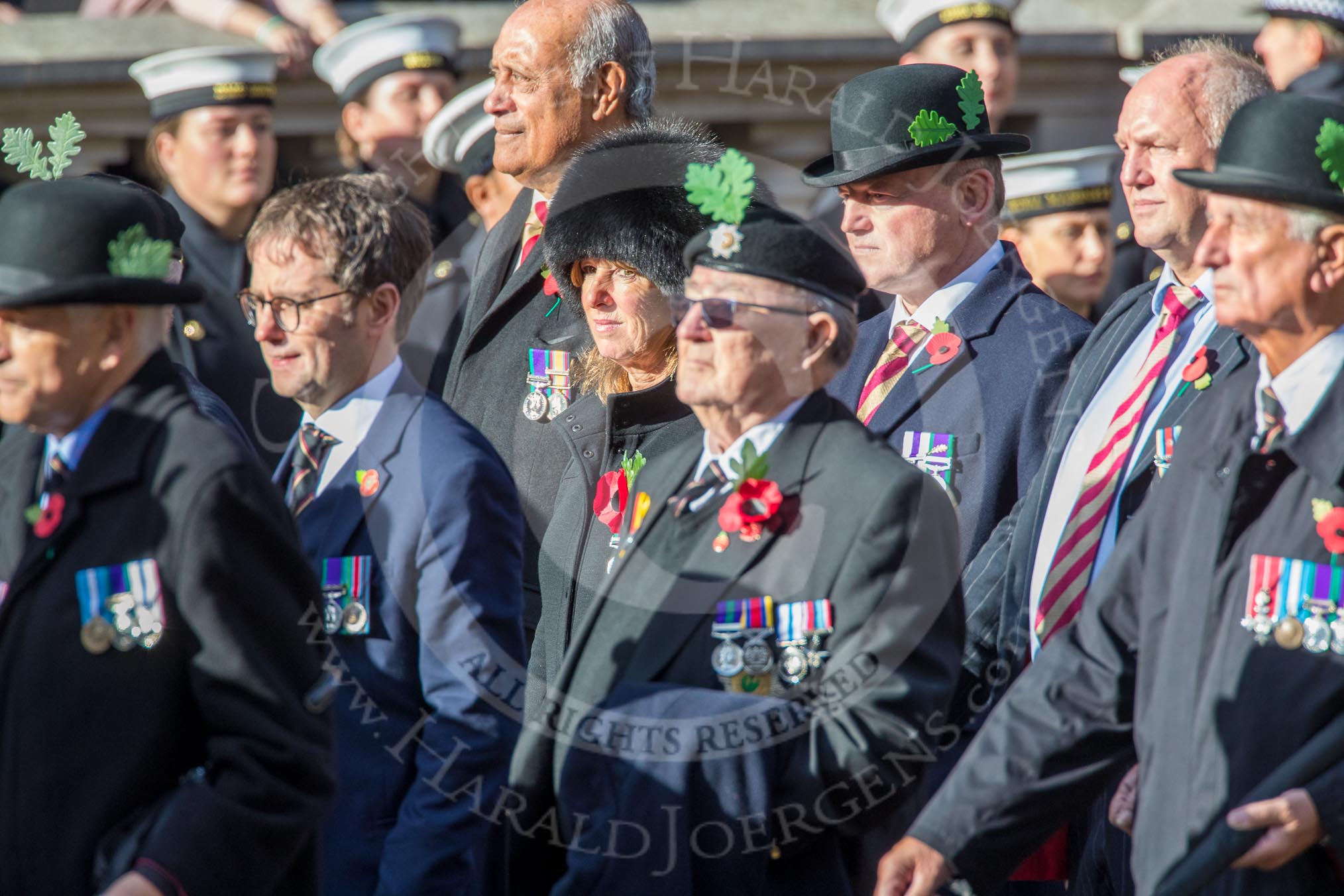 Cheshire Regiment Association (Group A30, 24 members) during the Royal British Legion March Past on Remembrance Sunday at the Cenotaph, Whitehall, Westminster, London, 11 November 2018, 12:01.