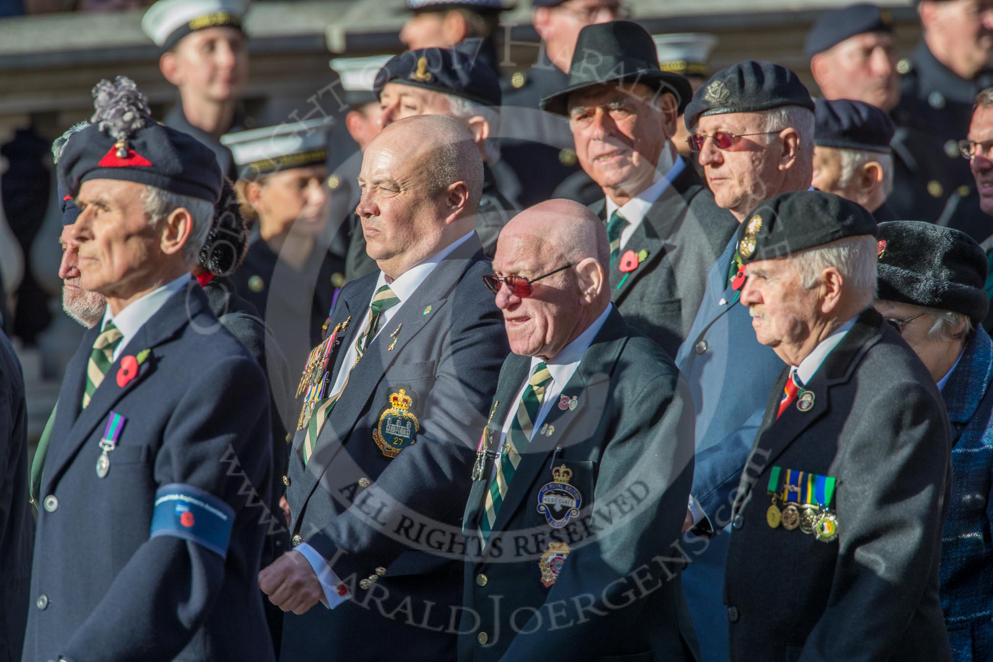 Combined Irish Regiments Association (Group A36, 34 members) during the Royal British Legion March Past on Remembrance Sunday at the Cenotaph, Whitehall, Westminster, London, 11 November 2018, 12:02.