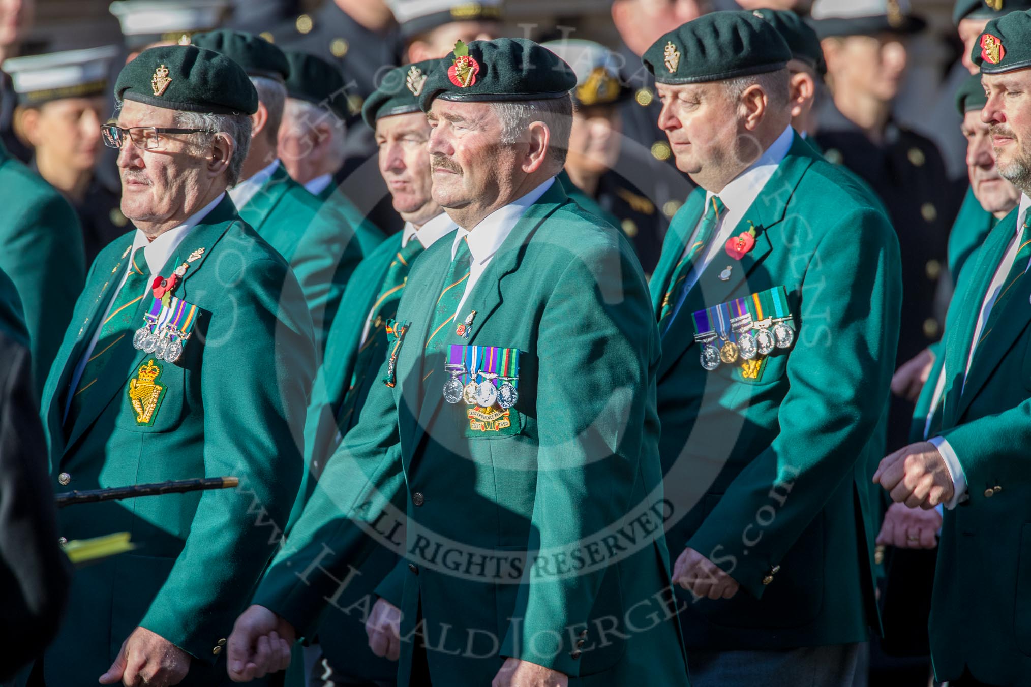 The Regimental Association of The Ulster Defence Regiment (Group A38, 83 members) during the Royal British Legion March Past on Remembrance Sunday at the Cenotaph, Whitehall, Westminster, London, 11 November 2018, 12:03.