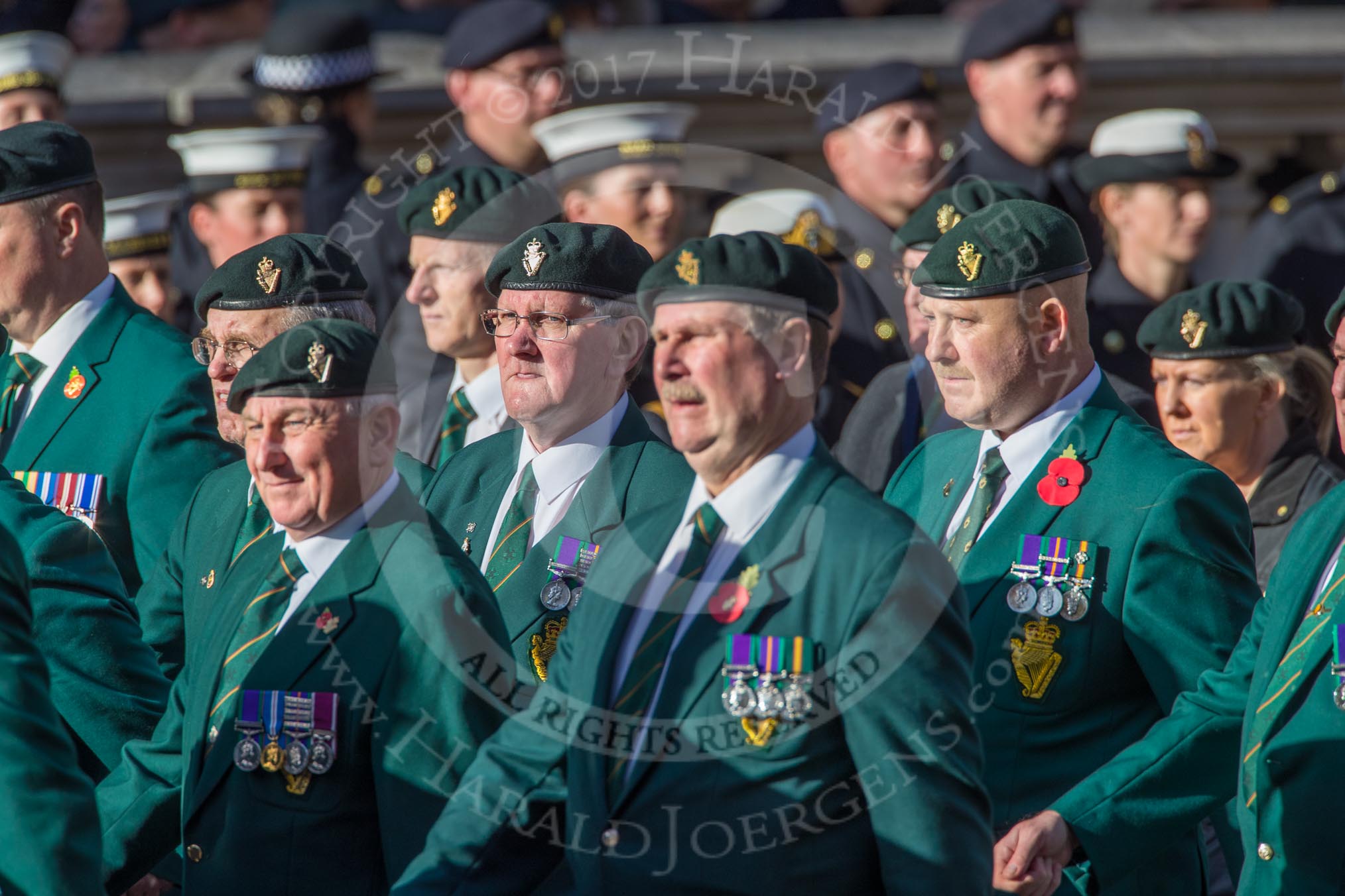 The Regimental Association of The Ulster Defence Regiment (Group A38, 83 members) during the Royal British Legion March Past on Remembrance Sunday at the Cenotaph, Whitehall, Westminster, London, 11 November 2018, 12:03.