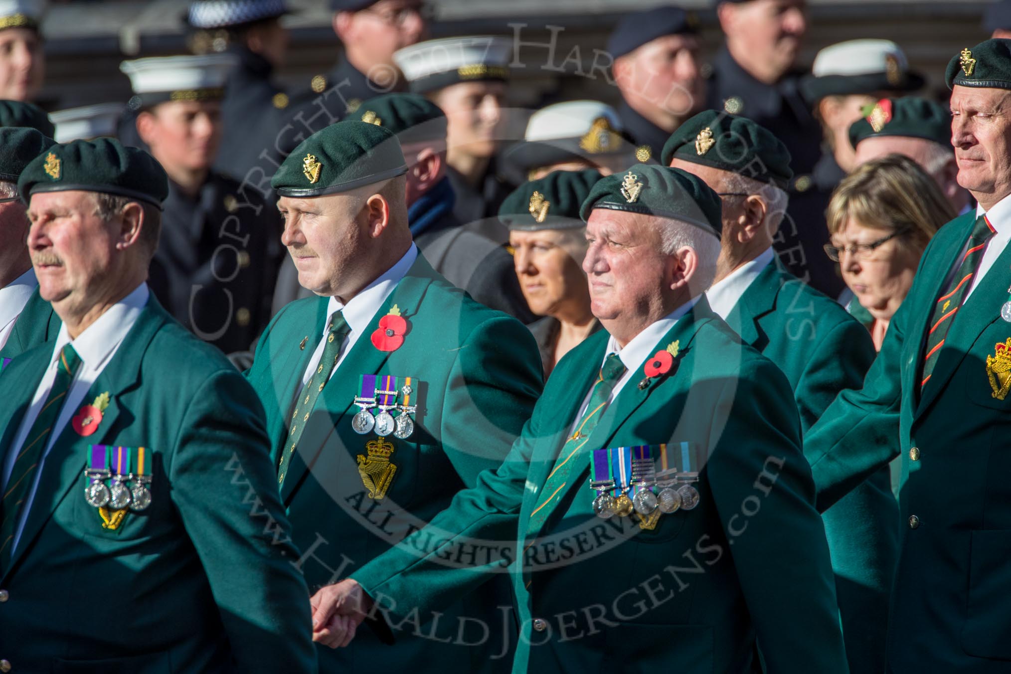 The Regimental Association of The Ulster Defence Regiment (Group A38, 83 members) during the Royal British Legion March Past on Remembrance Sunday at the Cenotaph, Whitehall, Westminster, London, 11 November 2018, 12:03.