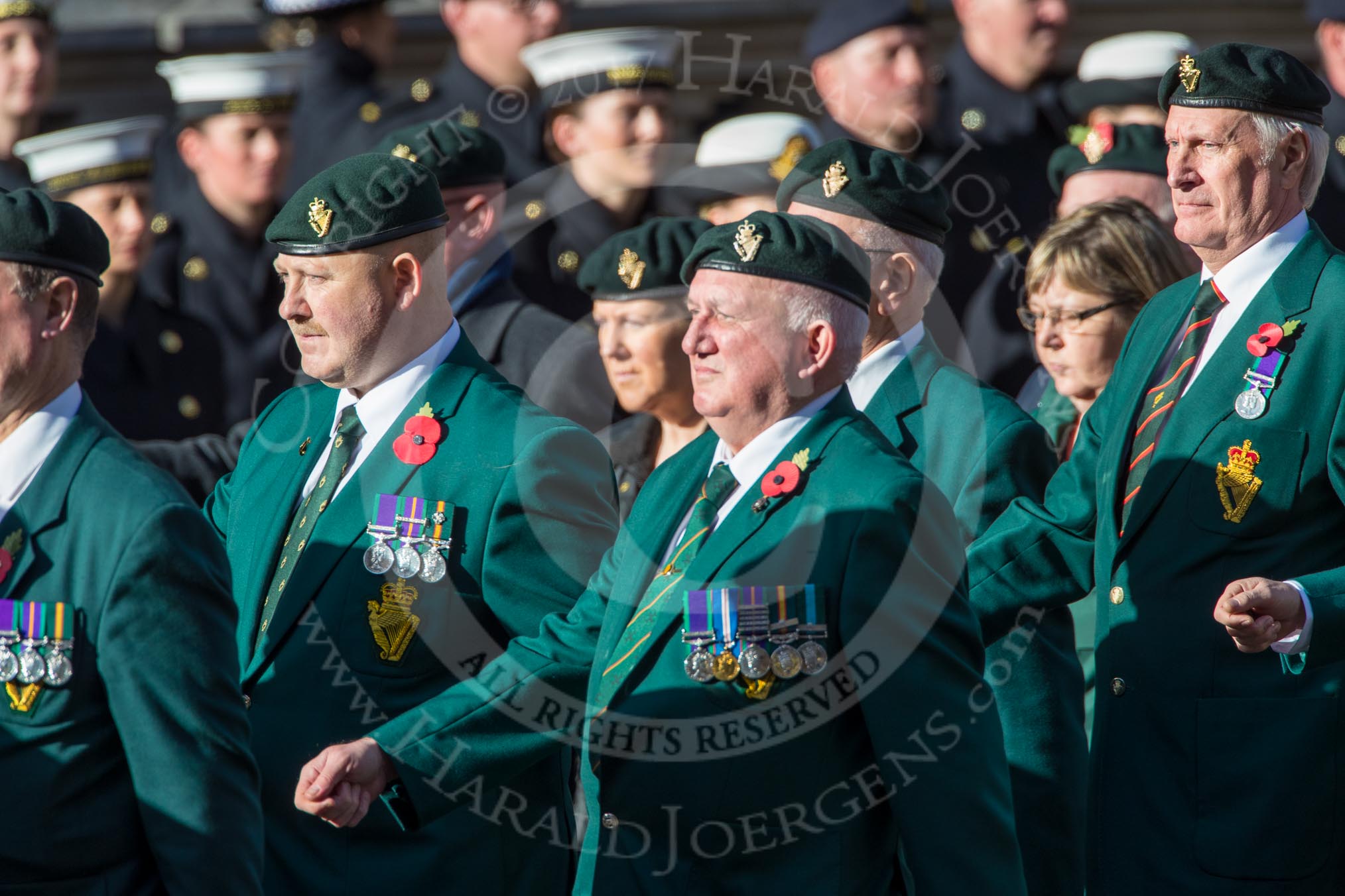 The Regimental Association of The Ulster Defence Regiment (Group A38, 83 members) during the Royal British Legion March Past on Remembrance Sunday at the Cenotaph, Whitehall, Westminster, London, 11 November 2018, 12:03.