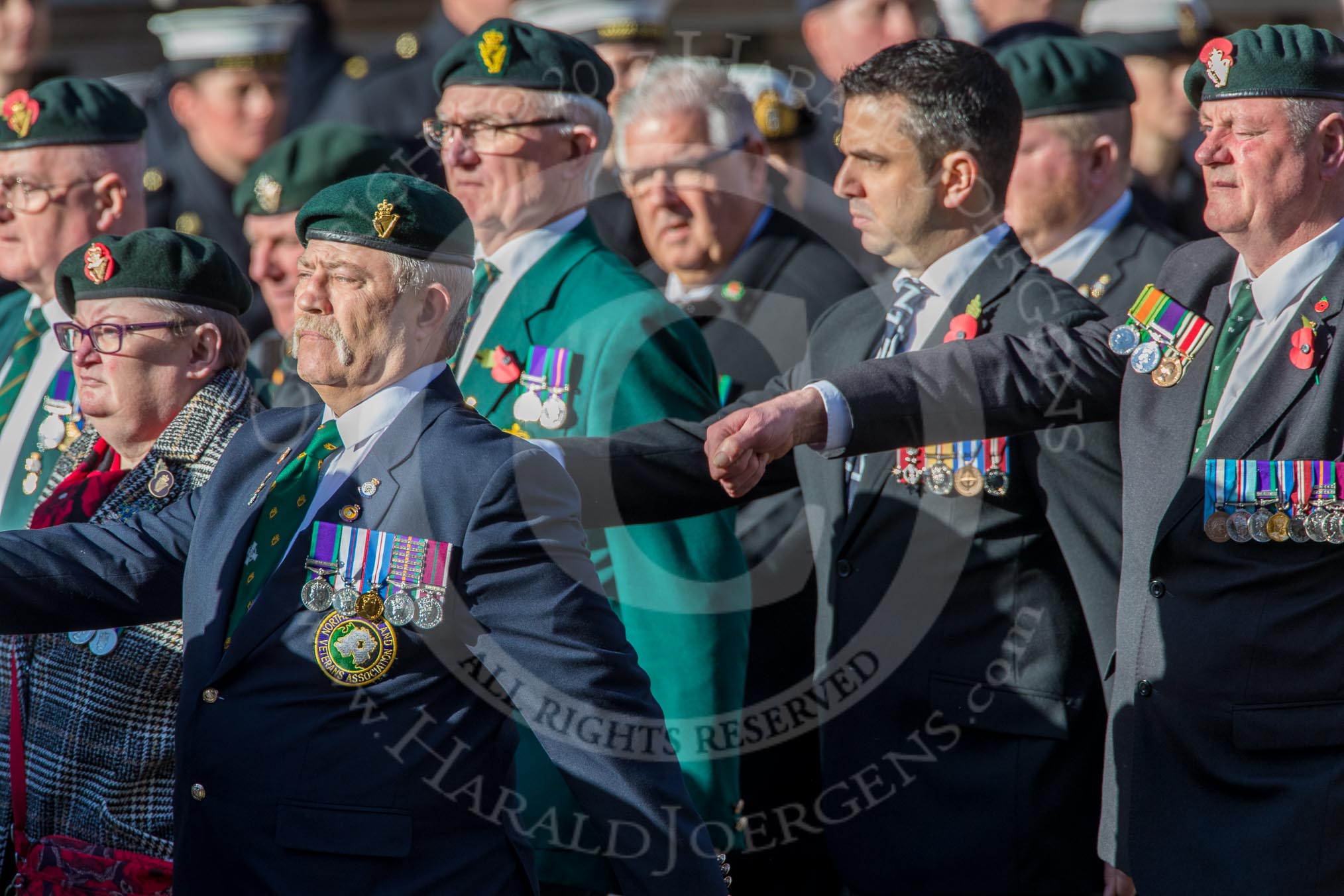 The Regimental Association of The Ulster Defence Regiment (Group A38, 83 members) during the Royal British Legion March Past on Remembrance Sunday at the Cenotaph, Whitehall, Westminster, London, 11 November 2018, 12:03.