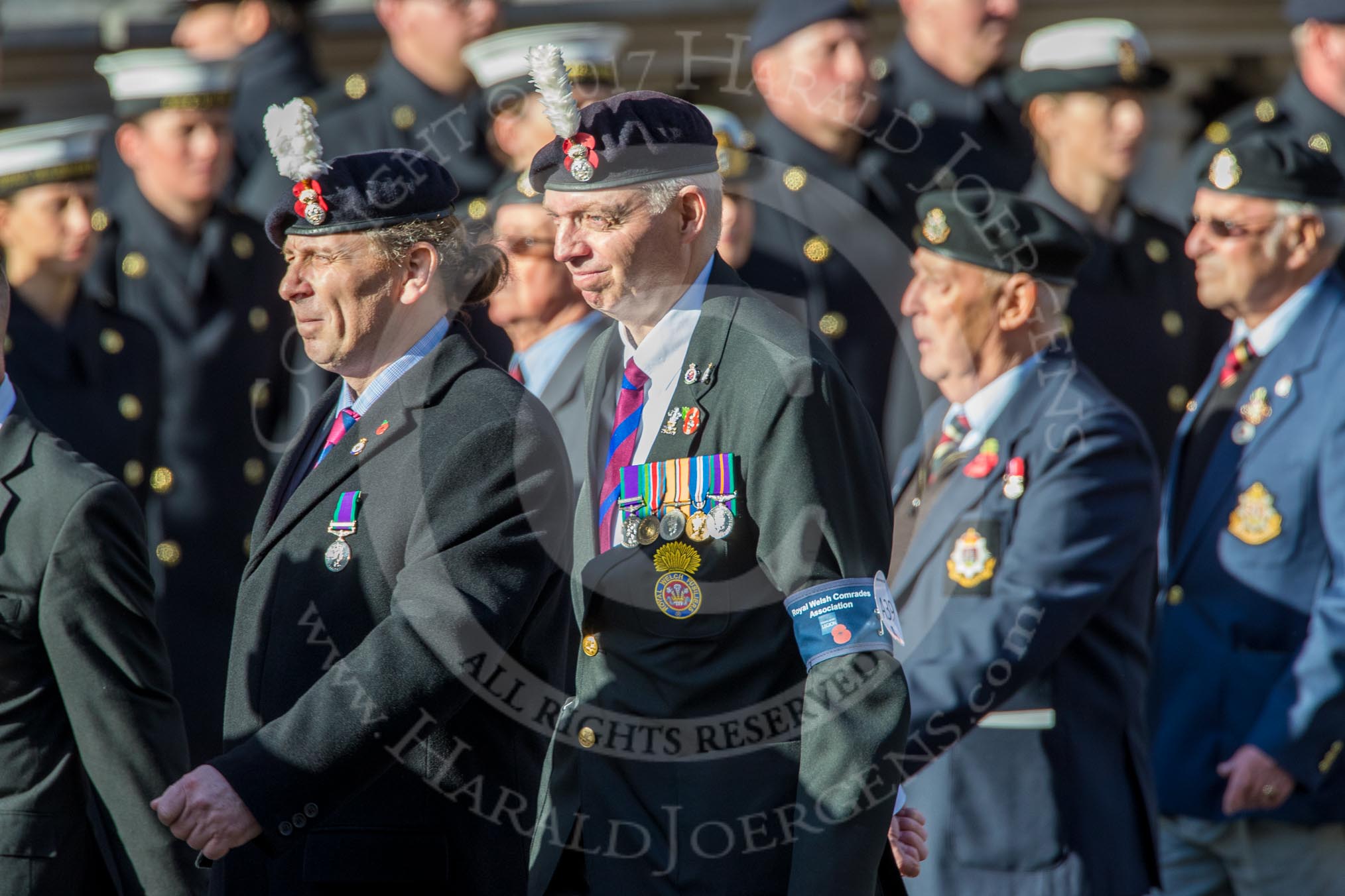 Royal Welsh Comrades Association (Group A39, 8 members) during the Royal British Legion March Past on Remembrance Sunday at the Cenotaph, Whitehall, Westminster, London, 11 November 2018, 12:03.