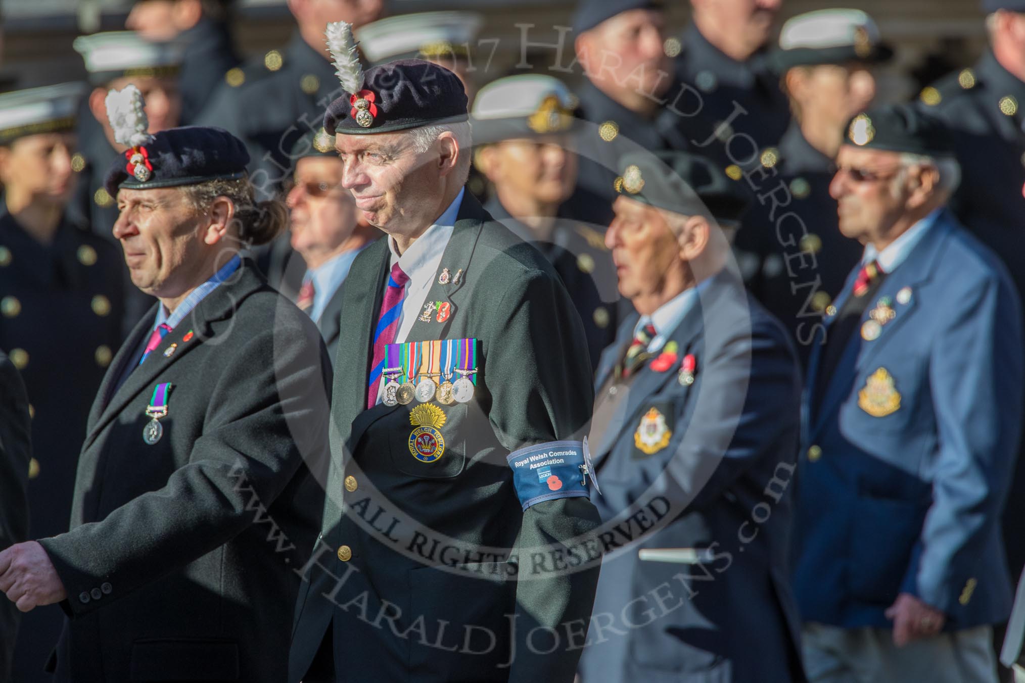 Royal Welsh Comrades Association (Group A39, 8 members) during the Royal British Legion March Past on Remembrance Sunday at the Cenotaph, Whitehall, Westminster, London, 11 November 2018, 12:03.