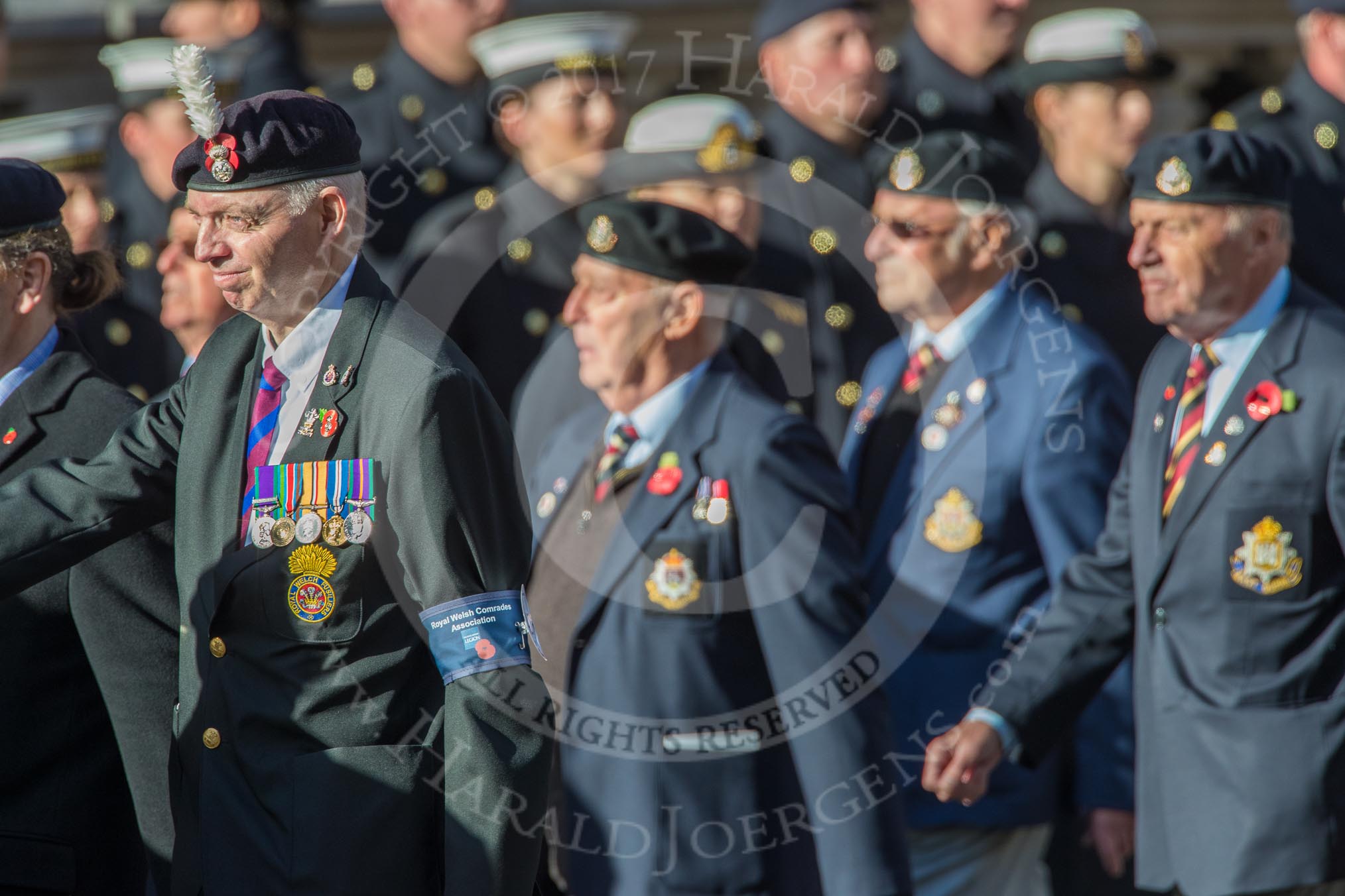 Royal Welsh Comrades Association (Group A39, 8 members) during the Royal British Legion March Past on Remembrance Sunday at the Cenotaph, Whitehall, Westminster, London, 11 November 2018, 12:03.