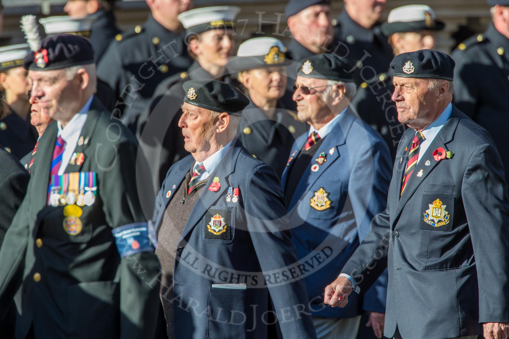 Royal Welsh Comrades Association (Group A39, 8 members) during the Royal British Legion March Past on Remembrance Sunday at the Cenotaph, Whitehall, Westminster, London, 11 November 2018, 12:03.