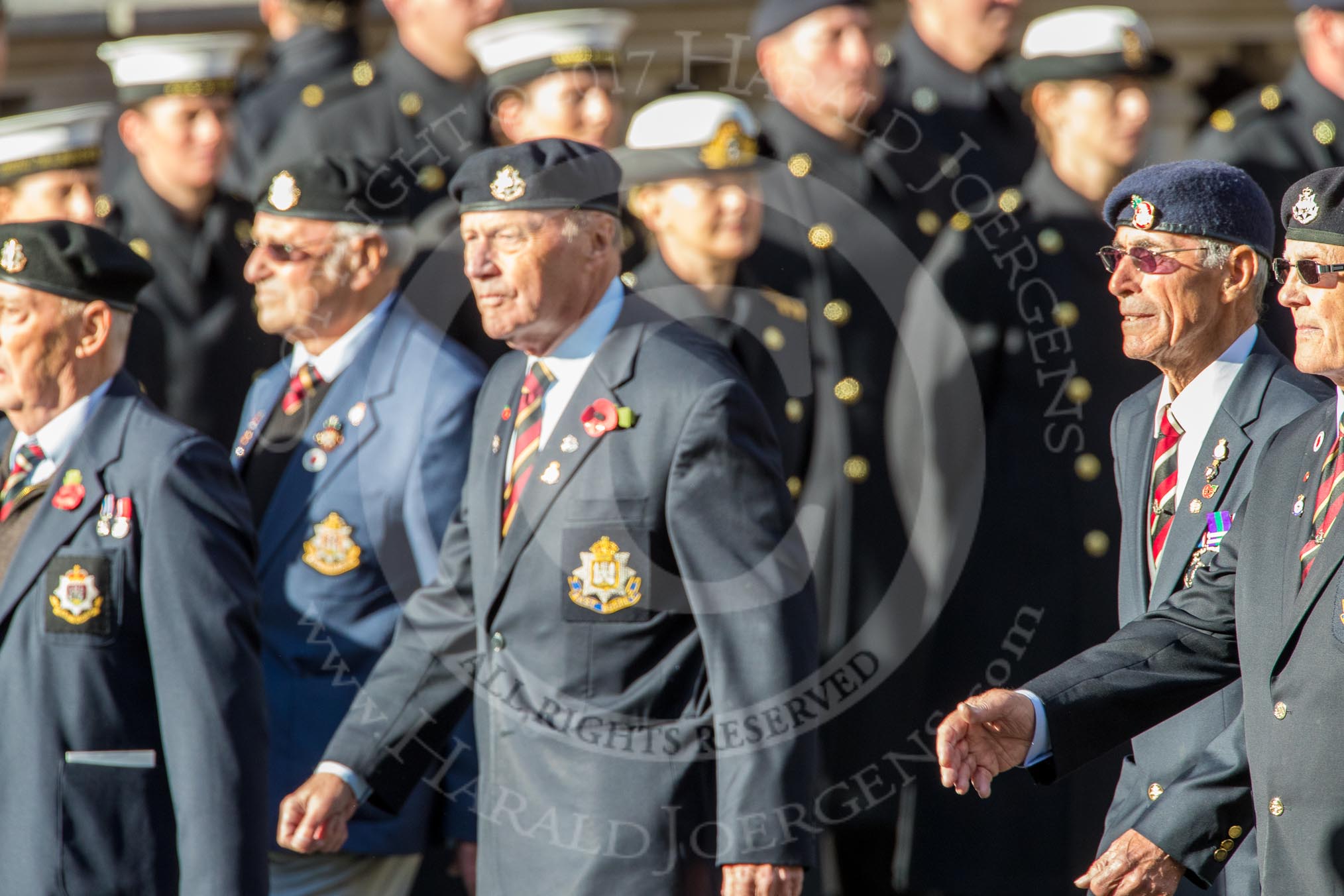 Royal Welsh Comrades Association (Group A39, 8 members). The East Surrey Regimental Reunion Association (Group A40, 6 members) during the Royal British Legion March Past on Remembrance Sunday at the Cenotaph, Whitehall, Westminster, London, 11 November 2018, 12:03.