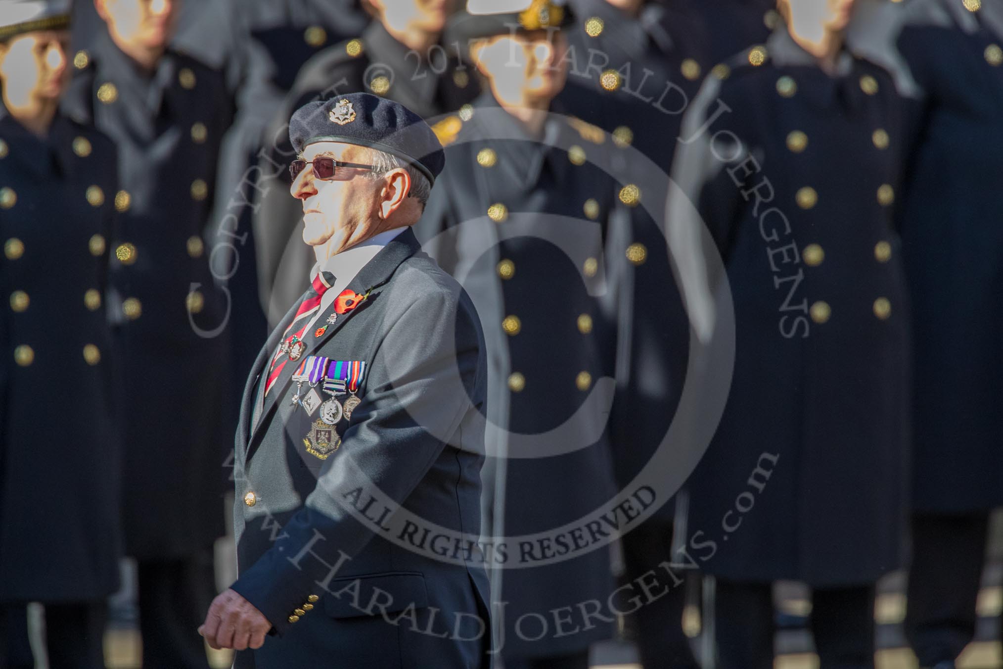 The East Surrey Regimental Reunion Association (Group A40, 6 members) during the Royal British Legion March Past on Remembrance Sunday at the Cenotaph, Whitehall, Westminster, London, 11 November 2018, 12:03.