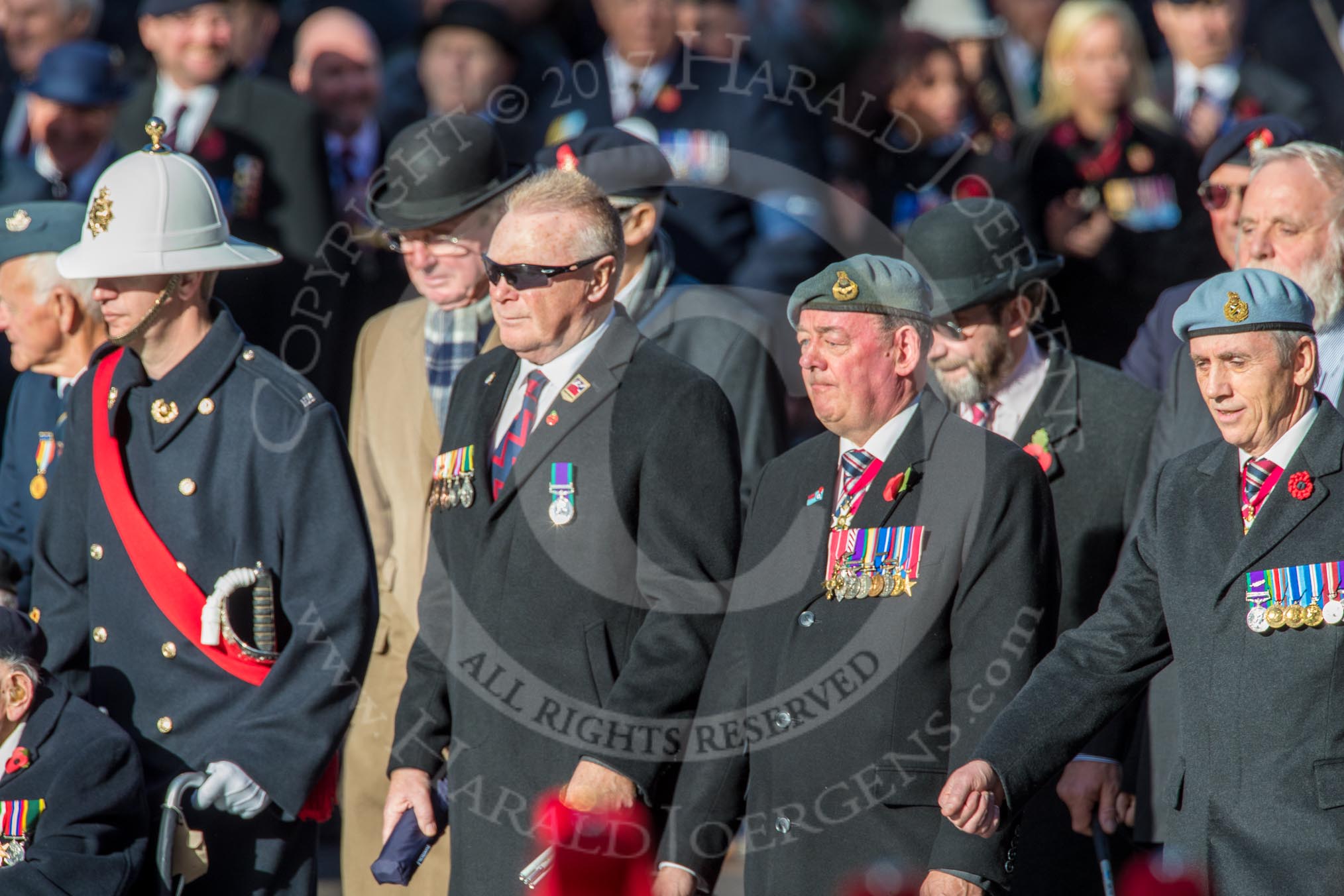 Blind Veterans UK (Group AA7, 215 members)during the Royal British Legion March Past on Remembrance Sunday at the Cenotaph, Whitehall, Westminster, London, 11 November 2018, 12:04.