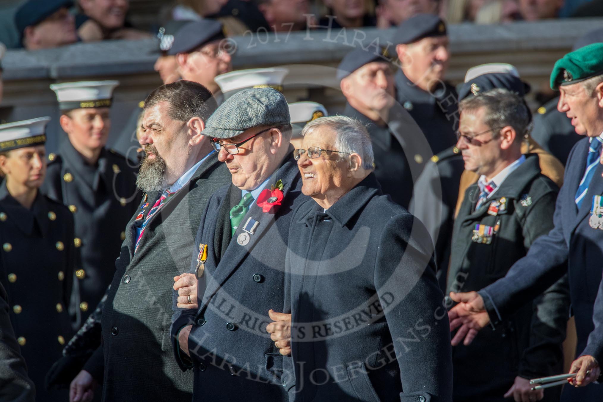 Blind Veterans UK (Group AA7, 215 members) during the Royal British Legion March Past on Remembrance Sunday at the Cenotaph, Whitehall, Westminster, London, 11 November 2018, 12:04.