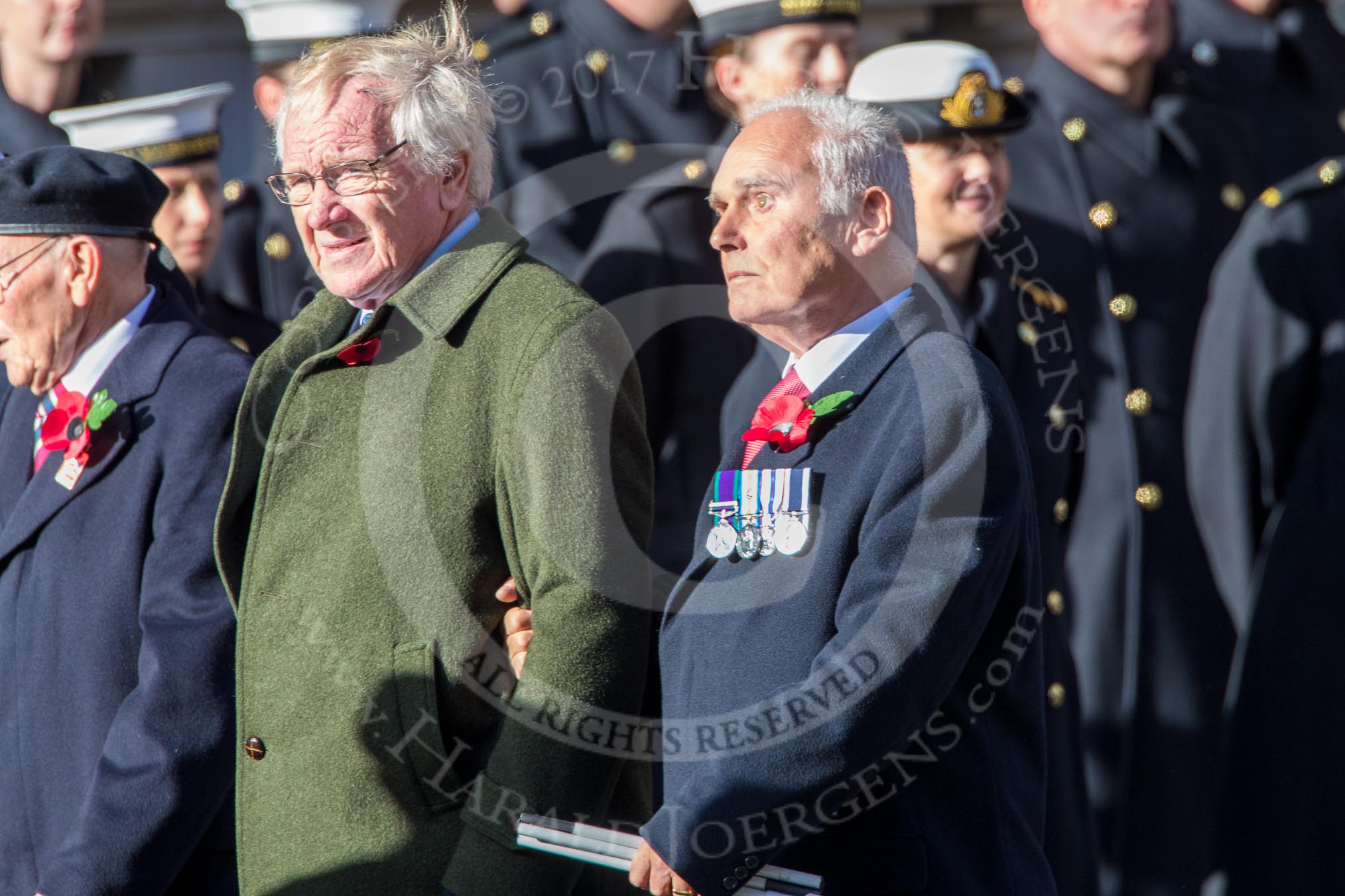 Blind Veterans UK (Group AA7, 215 members) during the Royal British Legion March Past on Remembrance Sunday at the Cenotaph, Whitehall, Westminster, London, 11 November 2018, 12:04.