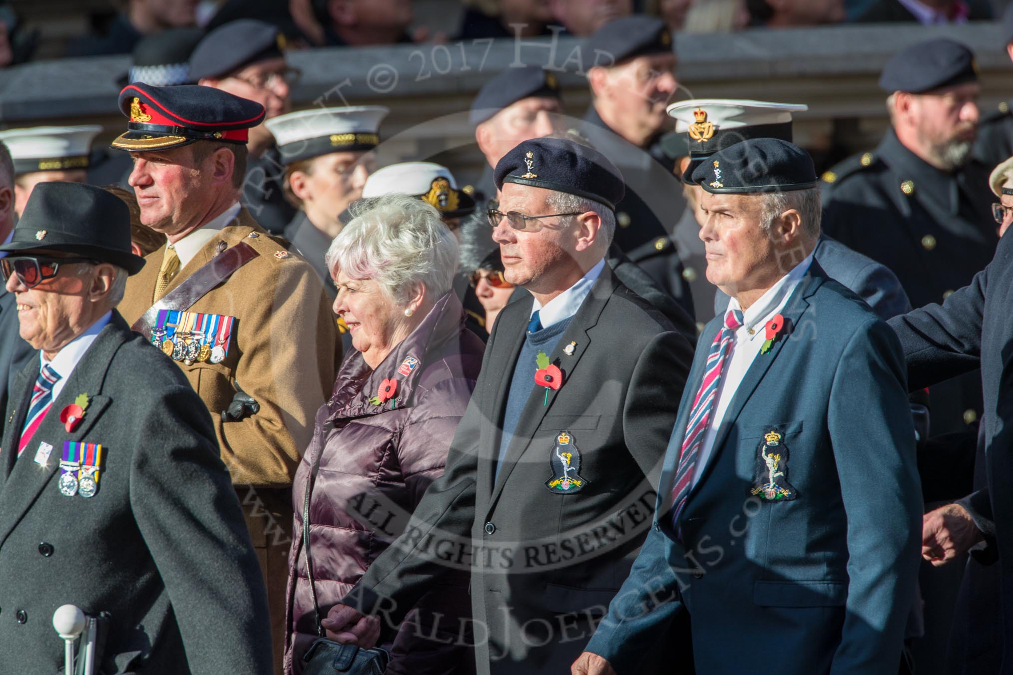 Blind Veterans UK (Group AA7, 215 members) during the Royal British Legion March Past on Remembrance Sunday at the Cenotaph, Whitehall, Westminster, London, 11 November 2018, 12:04.