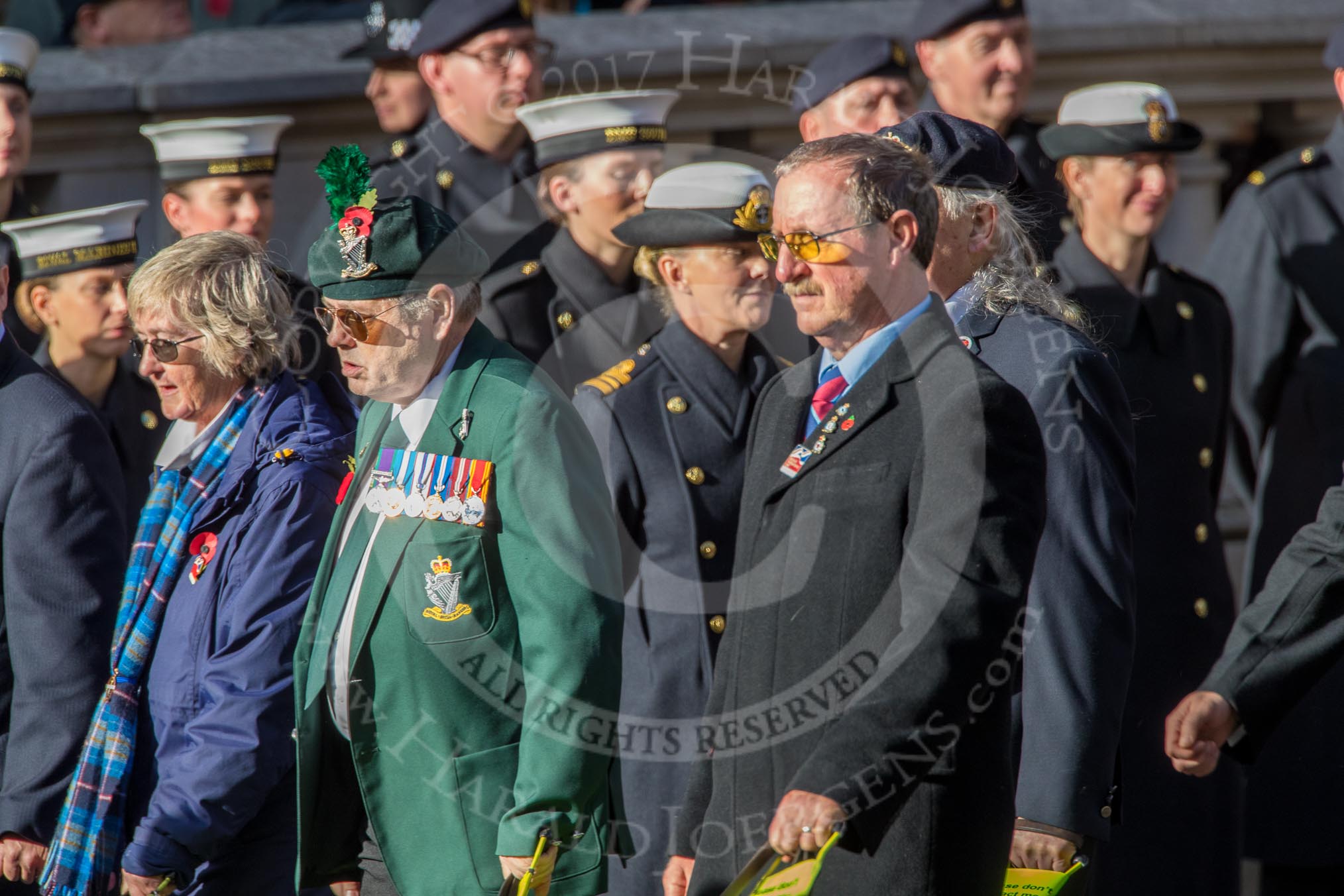 Blind Veterans UK (Group AA7, 215 members) during the Royal British Legion March Past on Remembrance Sunday at the Cenotaph, Whitehall, Westminster, London, 11 November 2018, 12:05.