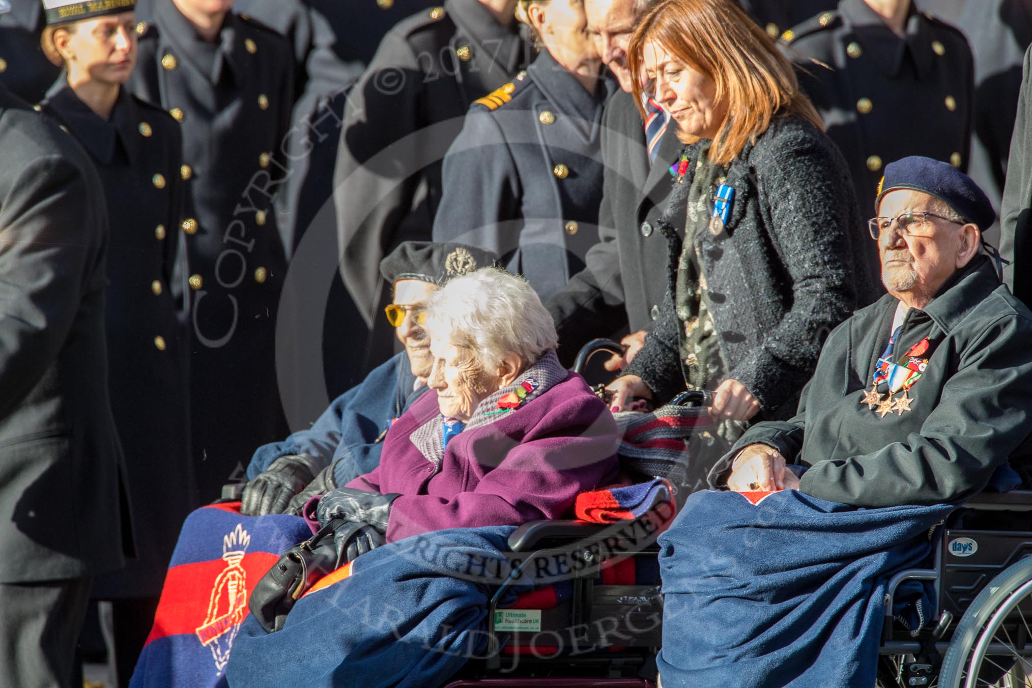 Blind Veterans UK (Group AA7, 215 members) during the Royal British Legion March Past on Remembrance Sunday at the Cenotaph, Whitehall, Westminster, London, 11 November 2018, 12:05.