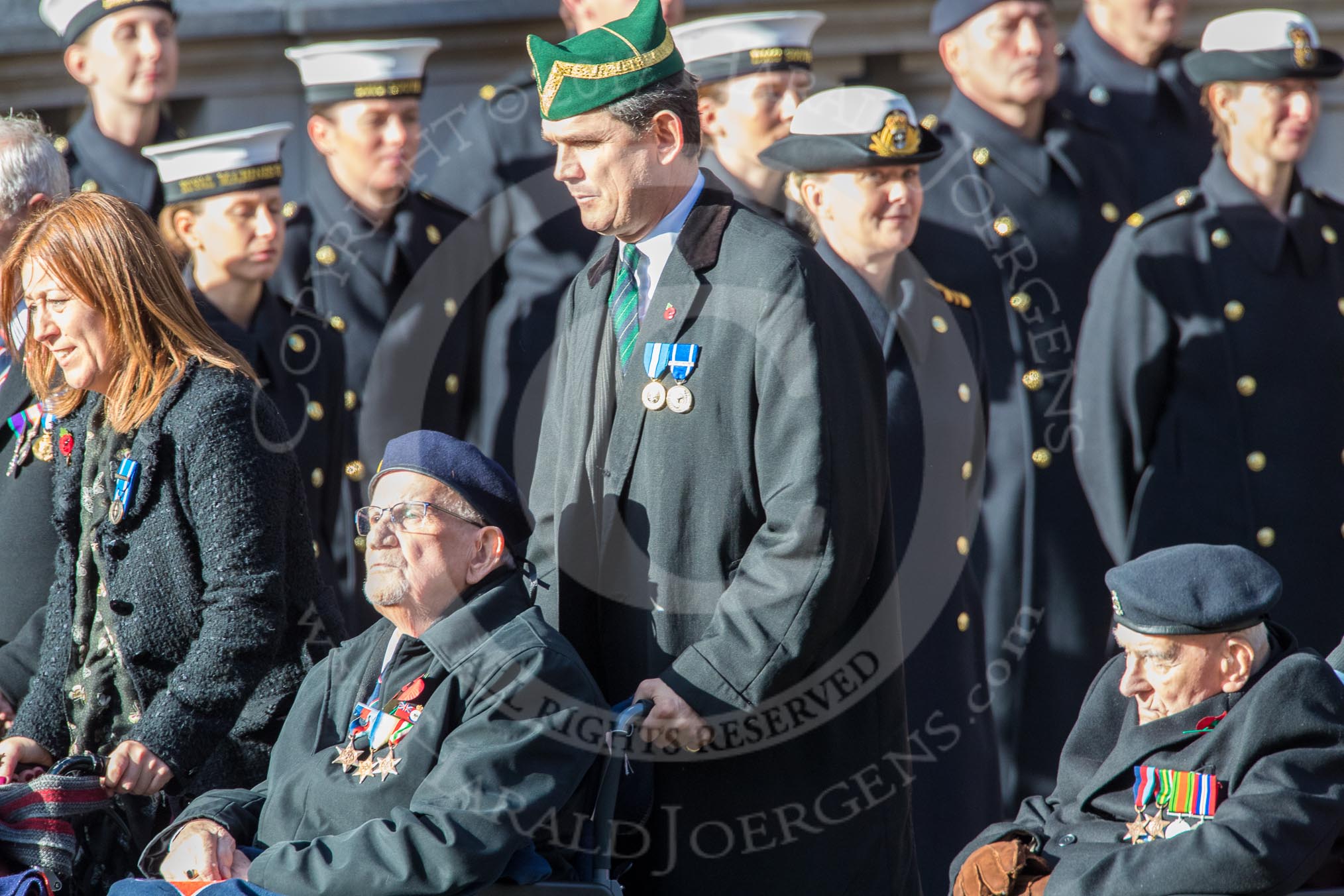 Blind Veterans UK (Group AA7, 215 members) during the Royal British Legion March Past on Remembrance Sunday at the Cenotaph, Whitehall, Westminster, London, 11 November 2018, 12:05.