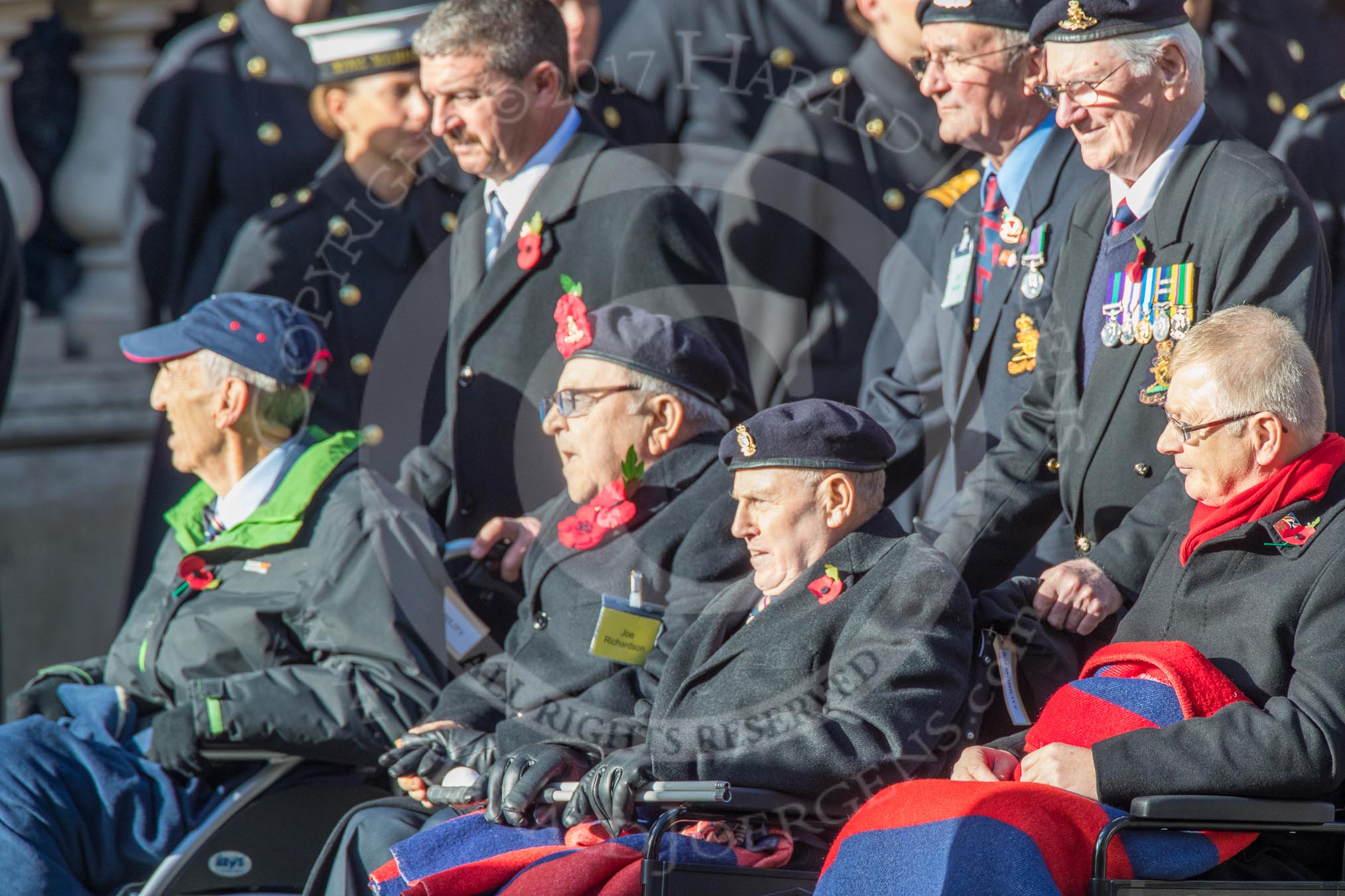 Blind Veterans UK (Group AA7, 215 members) during the Royal British Legion March Past on Remembrance Sunday at the Cenotaph, Whitehall, Westminster, London, 11 November 2018, 12:05.