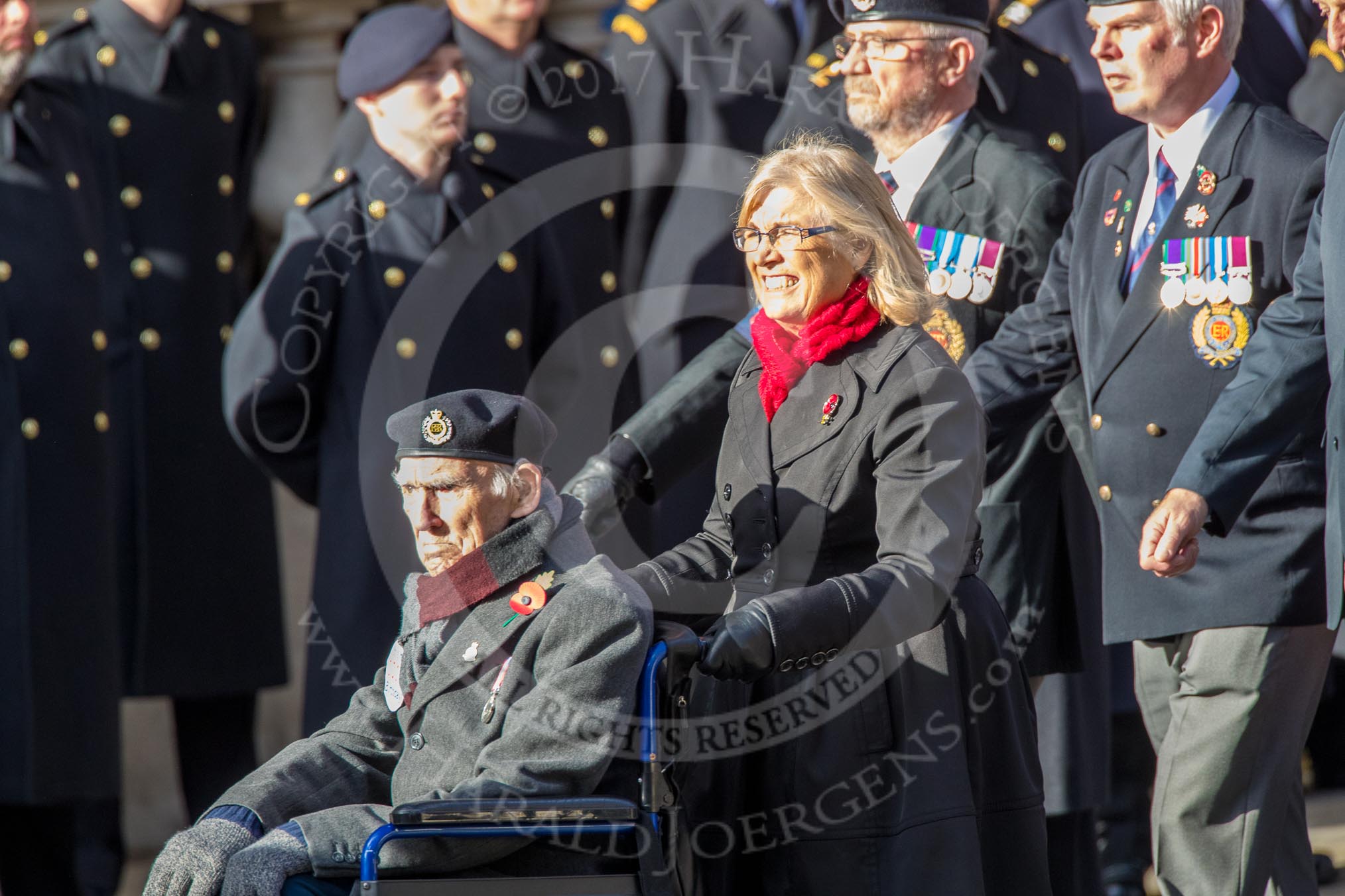 Royal Engineers Association (Group B4, 25 members) during the Royal British Legion March Past on Remembrance Sunday at the Cenotaph, Whitehall, Westminster, London, 11 November 2018, 12:06.