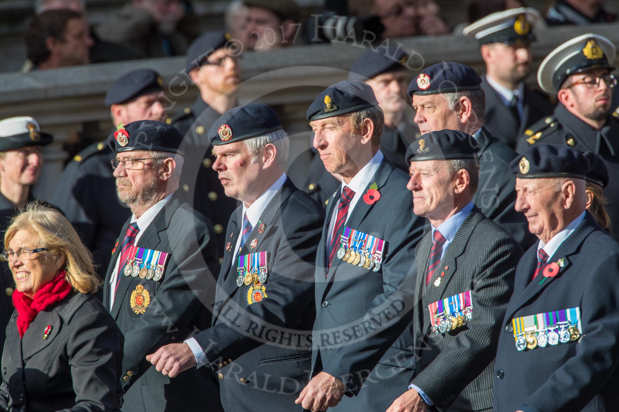 Royal Engineers Association (Group B4, 25 members) during the Royal British Legion March Past on Remembrance Sunday at the Cenotaph, Whitehall, Westminster, London, 11 November 2018, 12:06.