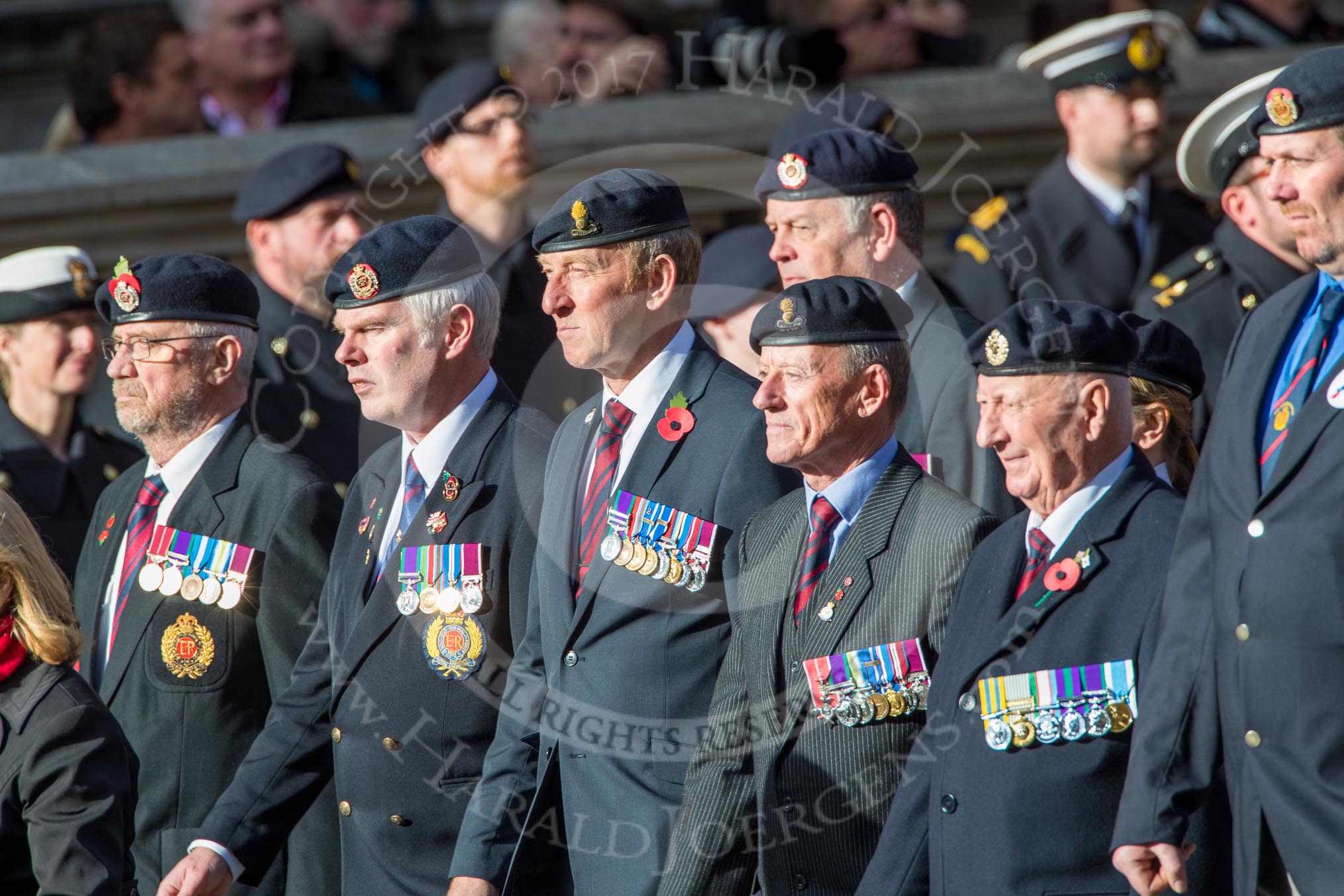 Royal Engineers Association (Group B4, 25 members) during the Royal British Legion March Past on Remembrance Sunday at the Cenotaph, Whitehall, Westminster, London, 11 November 2018, 12:06.