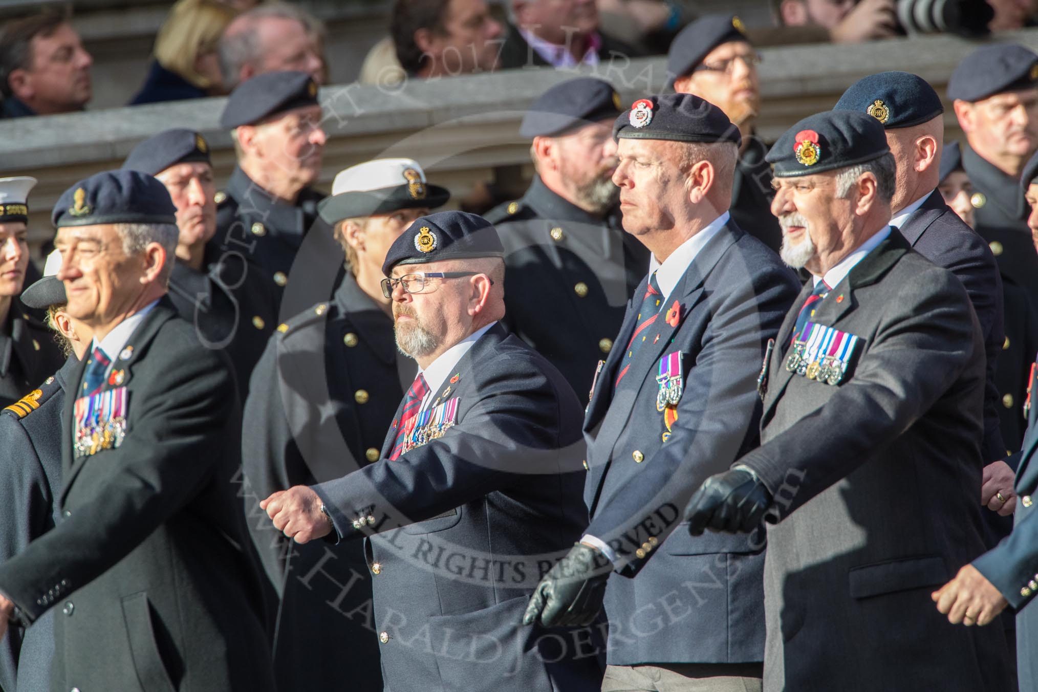 Royal Engineers Bomb Disposal Association (Group B5, 60 members) during the Royal British Legion March Past on Remembrance Sunday at the Cenotaph, Whitehall, Westminster, London, 11 November 2018, 12:06.