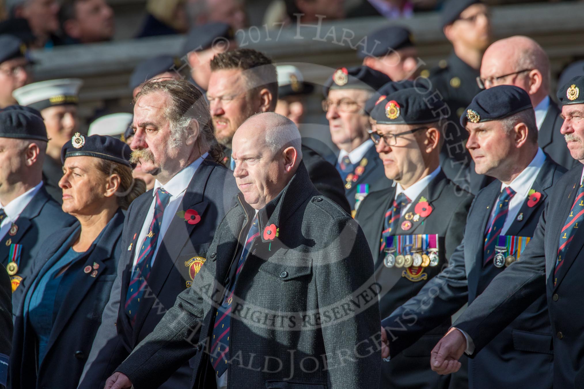 Royal Engineers Bomb Disposal Association (Group B5, 60 members) during the Royal British Legion March Past on Remembrance Sunday at the Cenotaph, Whitehall, Westminster, London, 11 November 2018, 12:06.