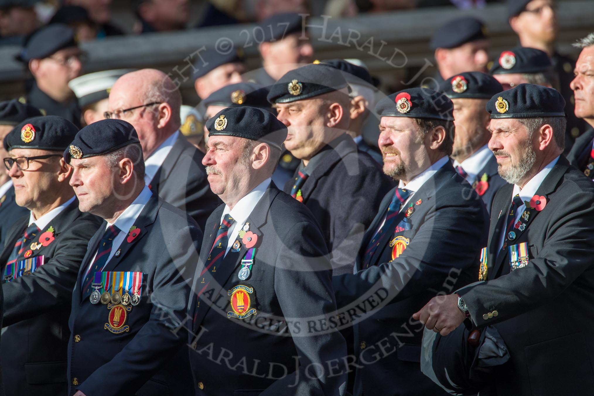 Royal Engineers Bomb Disposal Association (Group B5, 60 members) during the Royal British Legion March Past on Remembrance Sunday at the Cenotaph, Whitehall, Westminster, London, 11 November 2018, 12:06.