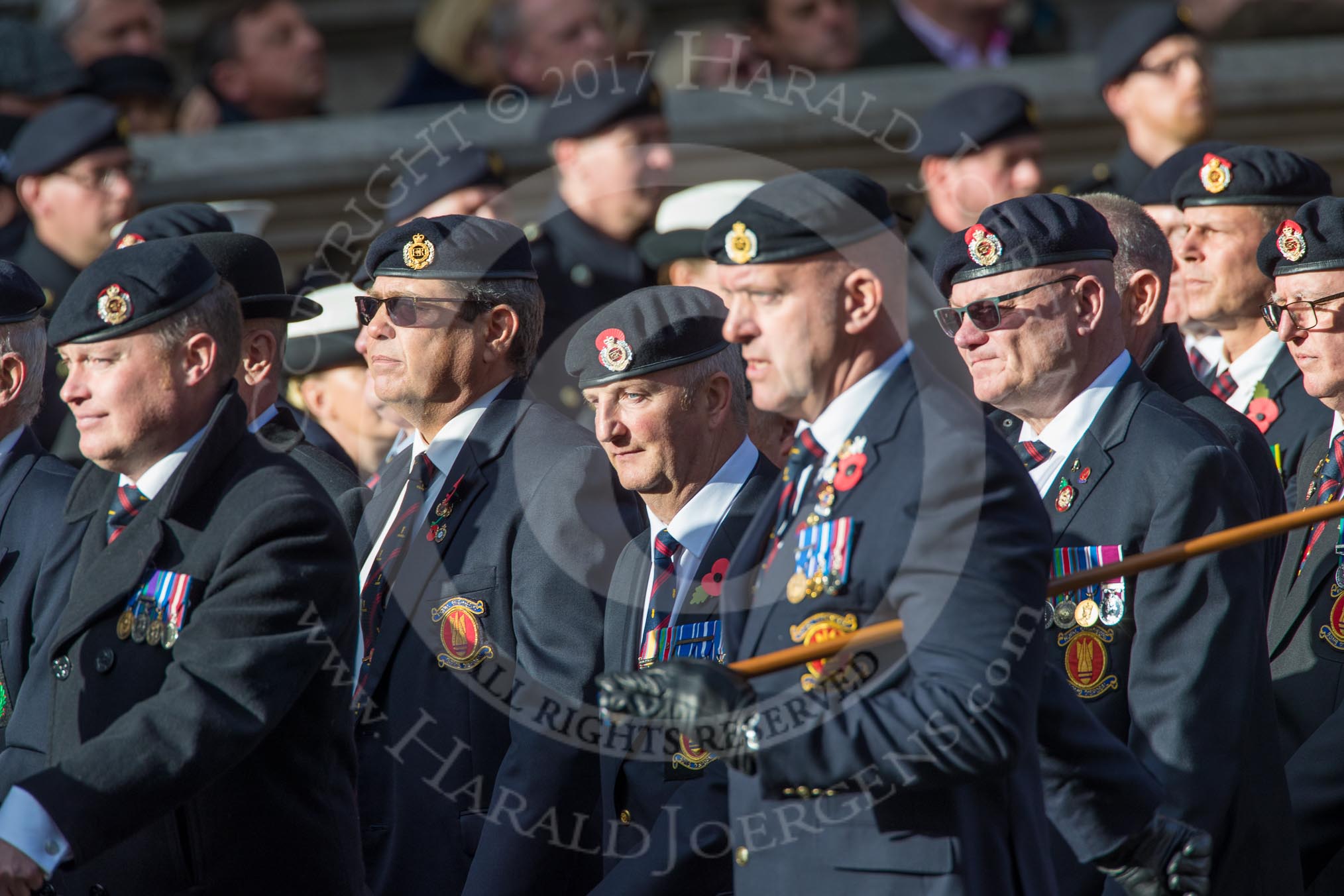 Royal Engineers Bomb Disposal Association (Group B5, 60 members) during the Royal British Legion March Past on Remembrance Sunday at the Cenotaph, Whitehall, Westminster, London, 11 November 2018, 12:06.