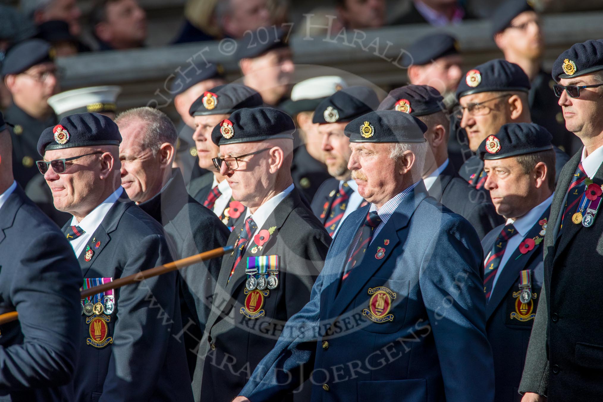 Royal Engineers Bomb Disposal Association (Group B5, 60 members) during the Royal British Legion March Past on Remembrance Sunday at the Cenotaph, Whitehall, Westminster, London, 11 November 2018, 12:06.