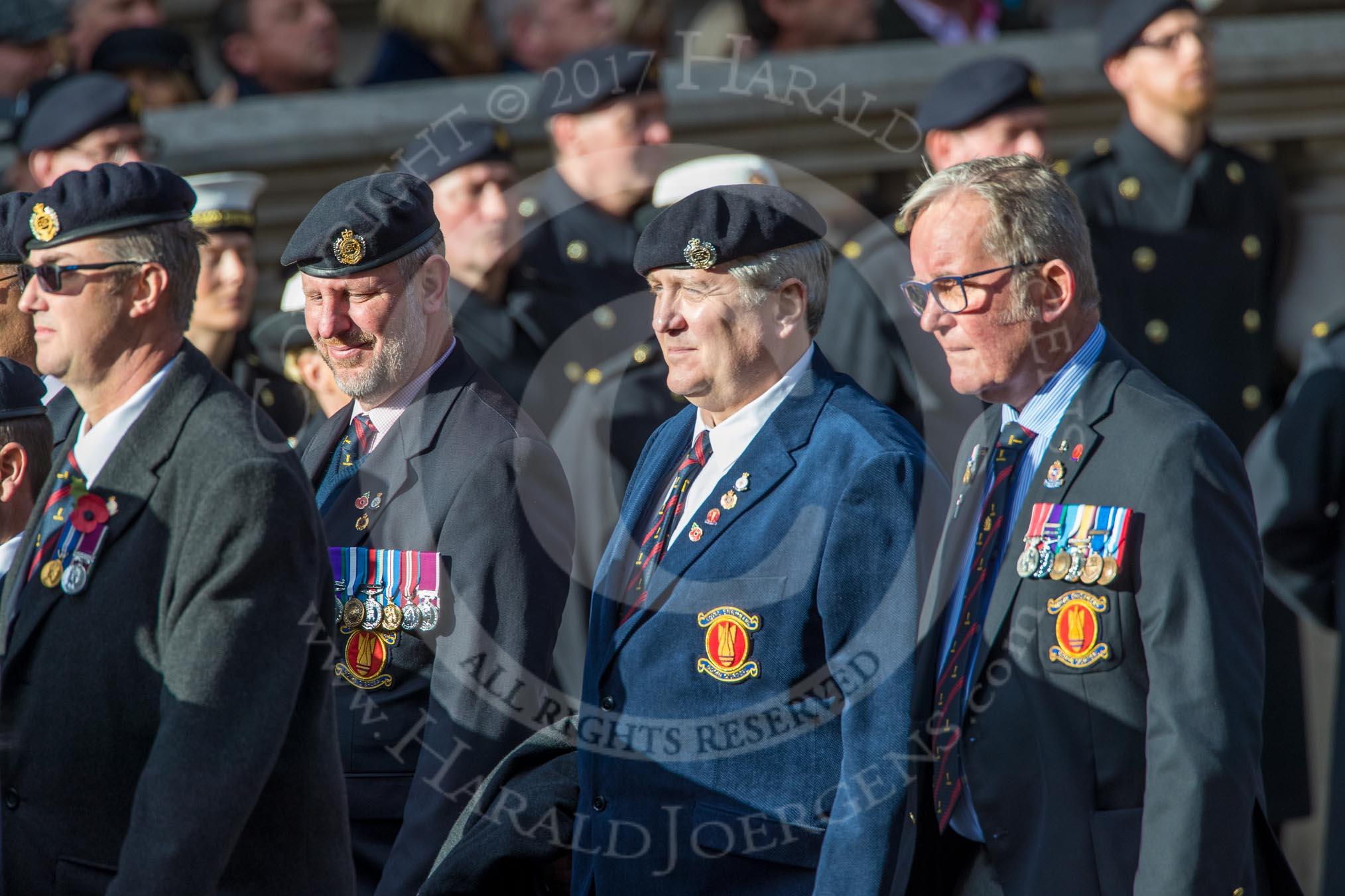 Royal Engineers Bomb Disposal Association (Group B5, 60 members) during the Royal British Legion March Past on Remembrance Sunday at the Cenotaph, Whitehall, Westminster, London, 11 November 2018, 12:06.