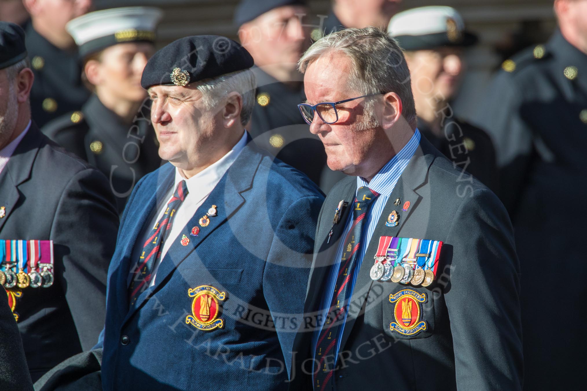 Royal Engineers Bomb Disposal Association (Group B5, 60 members) during the Royal British Legion March Past on Remembrance Sunday at the Cenotaph, Whitehall, Westminster, London, 11 November 2018, 12:06.