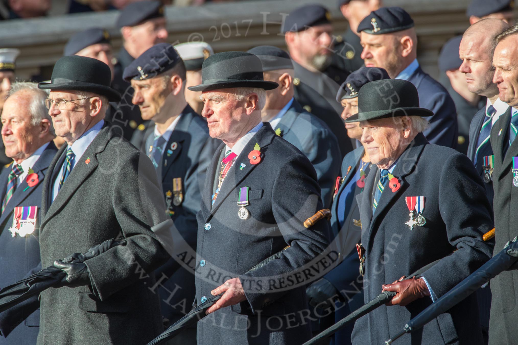 Royal Signals Association (Group B6, 49 members) during the Royal British Legion March Past on Remembrance Sunday at the Cenotaph, Whitehall, Westminster, London, 11 November 2018, 12:06.