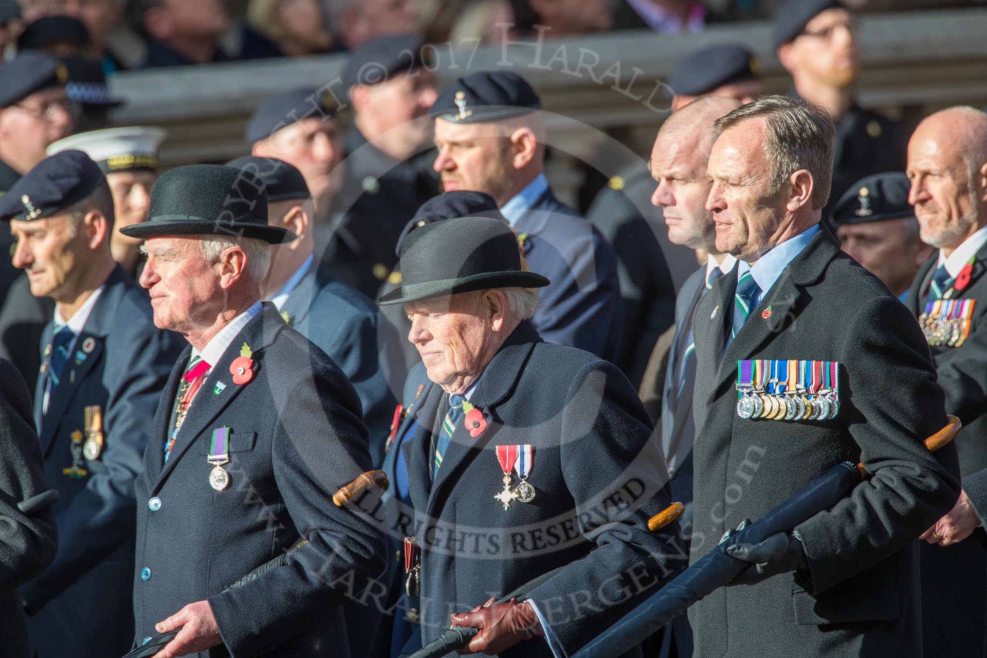 Royal Signals Association (Group B6, 49 members) during the Royal British Legion March Past on Remembrance Sunday at the Cenotaph, Whitehall, Westminster, London, 11 November 2018, 12:06.