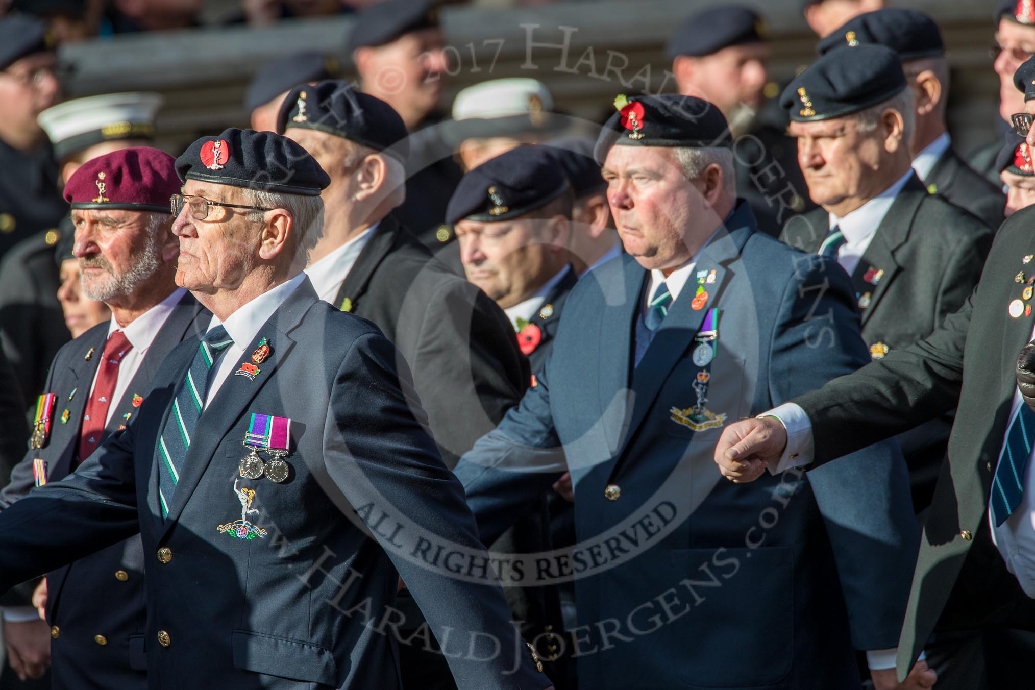 Royal Signals Association (Group B6, 49 members) during the Royal British Legion March Past on Remembrance Sunday at the Cenotaph, Whitehall, Westminster, London, 11 November 2018, 12:06.