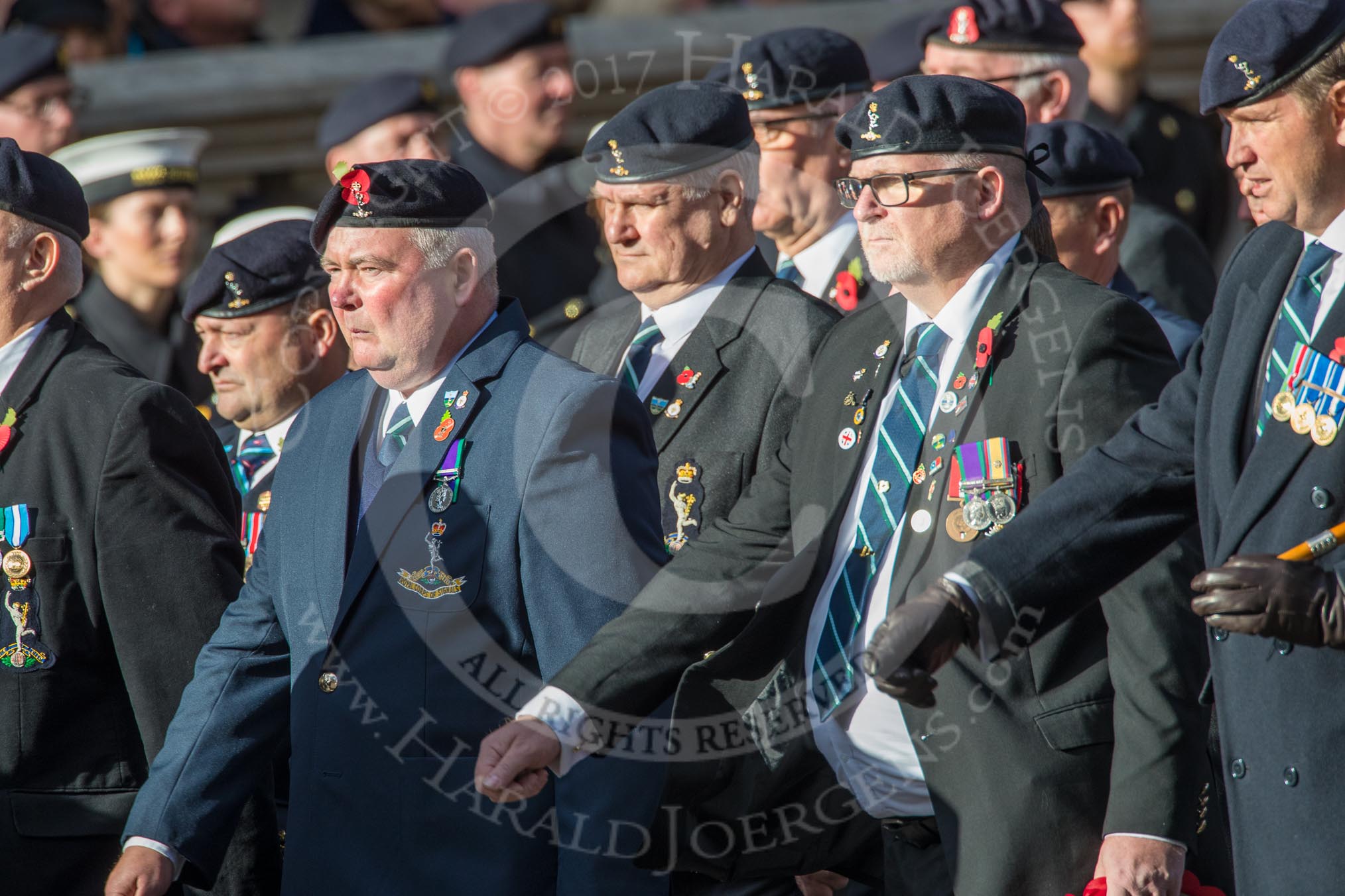 Royal Signals Association (Group B6, 49 members) during the Royal British Legion March Past on Remembrance Sunday at the Cenotaph, Whitehall, Westminster, London, 11 November 2018, 12:06.