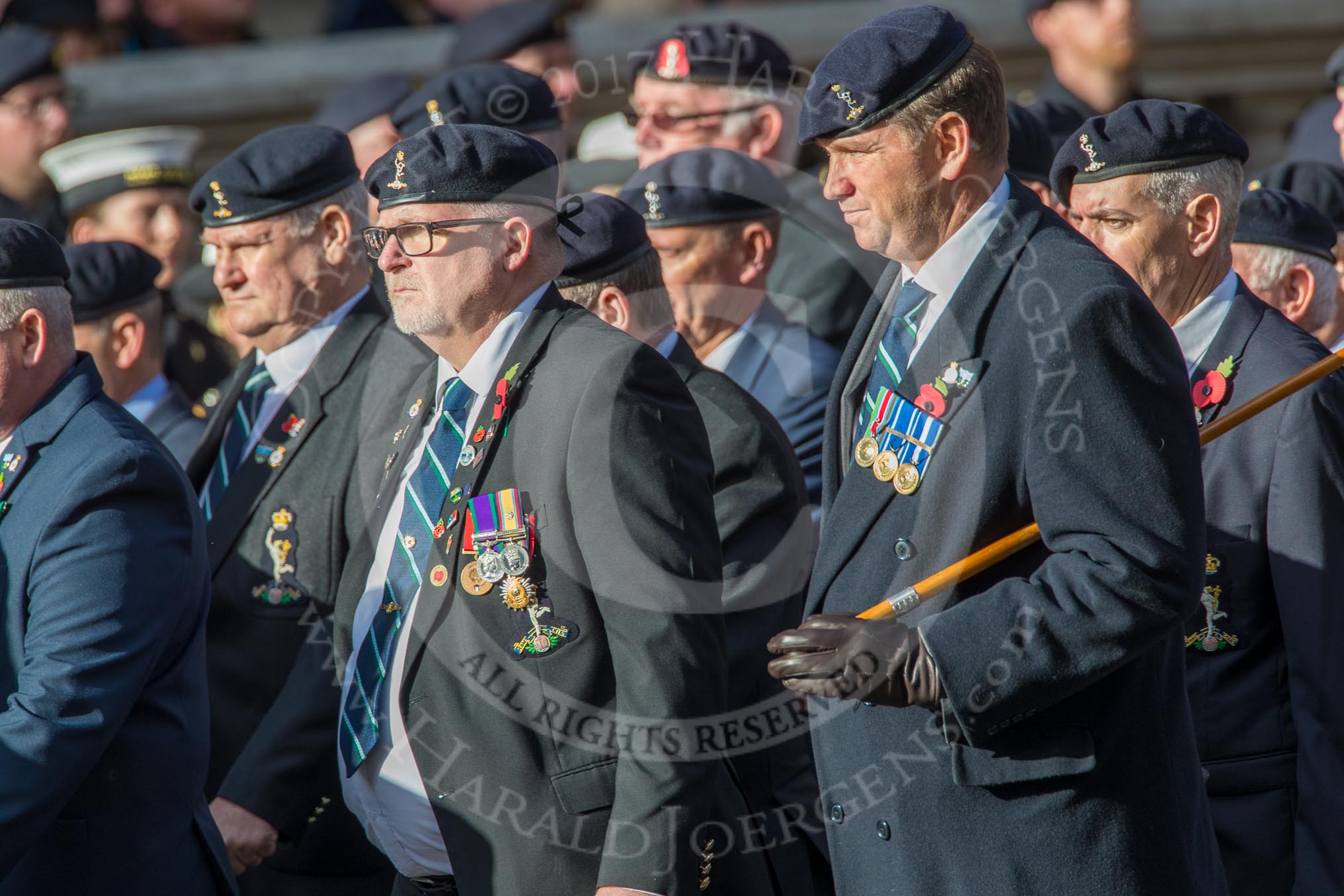 Royal Signals Association (Group B6, 49 members) during the Royal British Legion March Past on Remembrance Sunday at the Cenotaph, Whitehall, Westminster, London, 11 November 2018, 12:07.