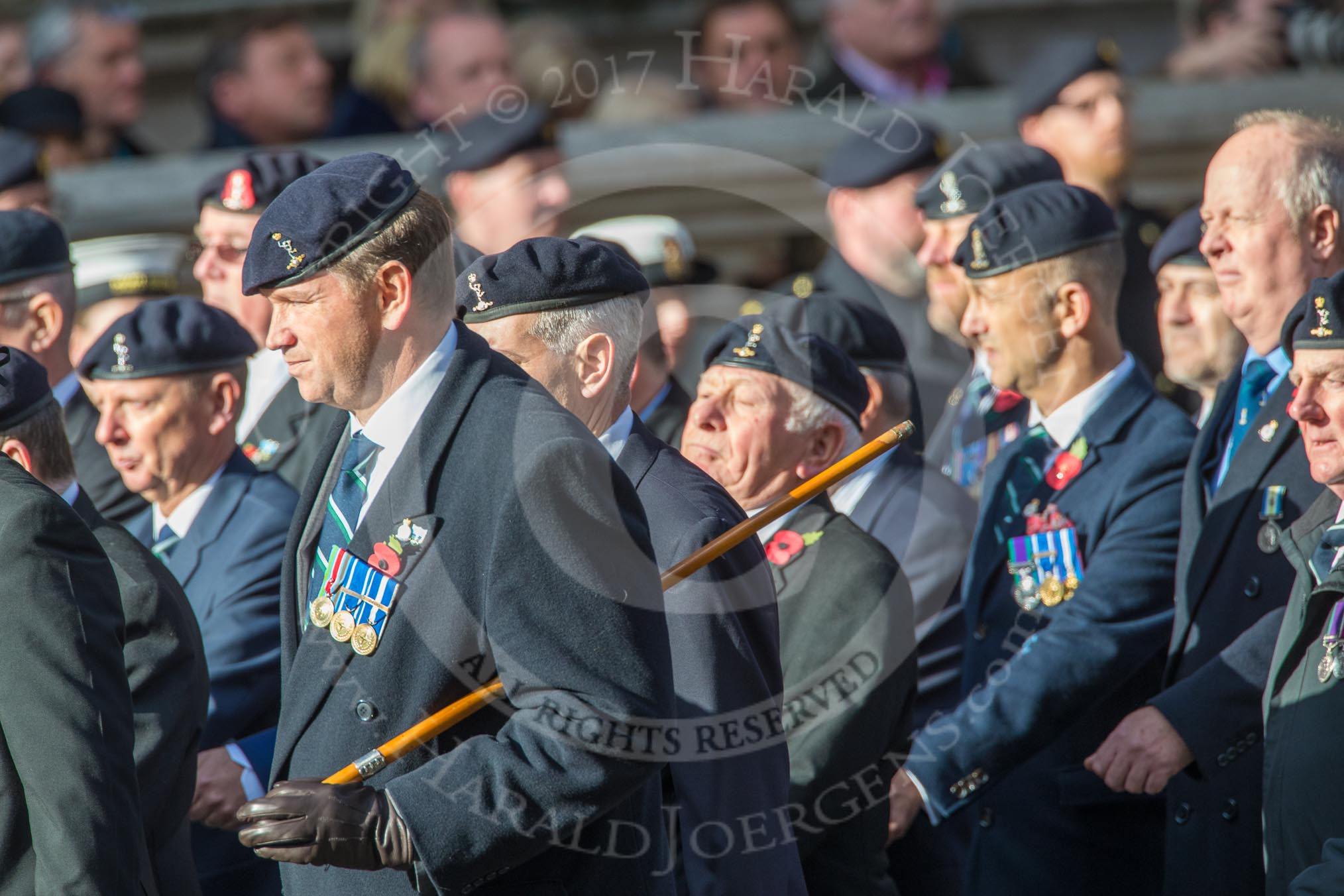 Royal Signals Association (Group B6, 49 members) during the Royal British Legion March Past on Remembrance Sunday at the Cenotaph, Whitehall, Westminster, London, 11 November 2018, 12:07.