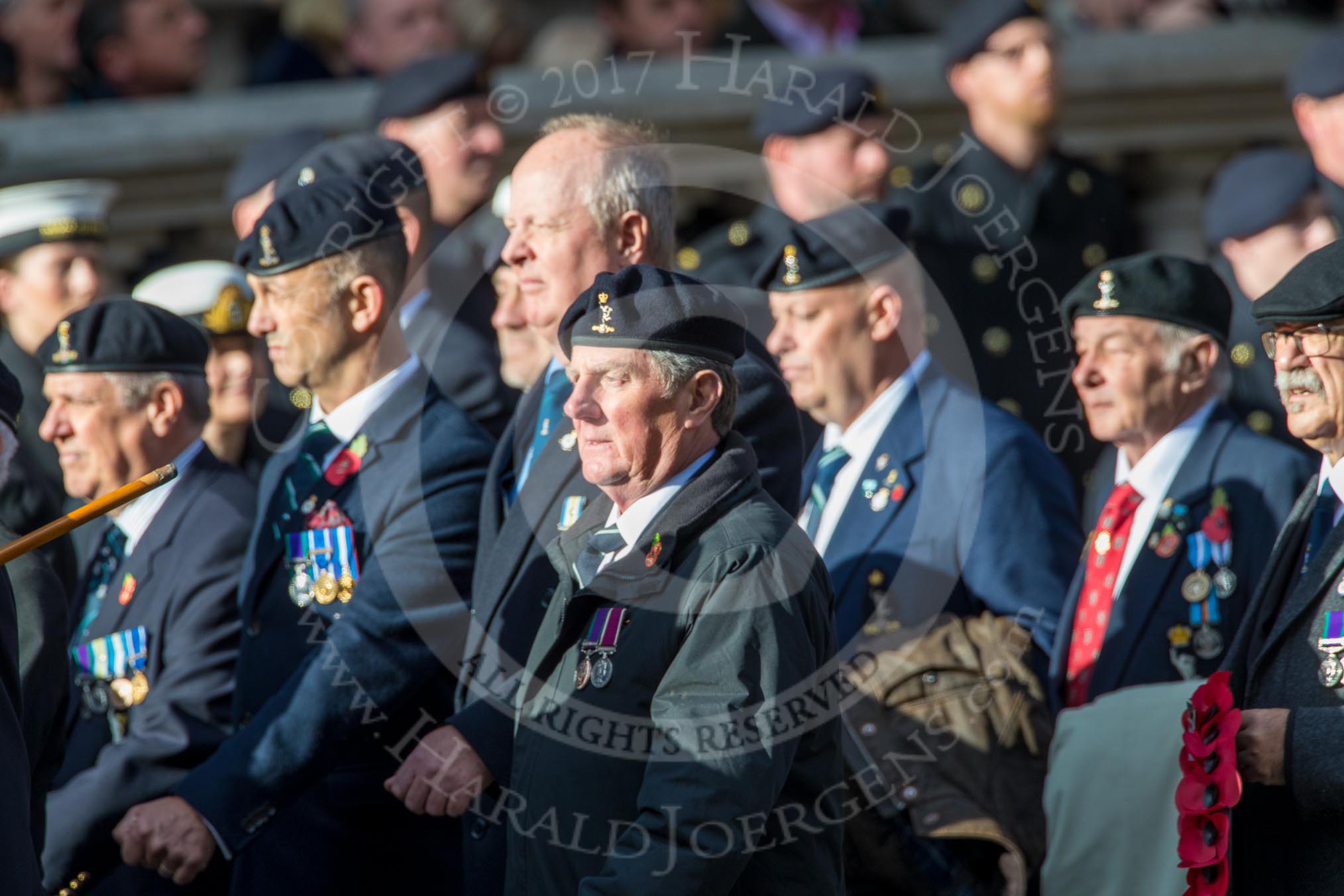 Royal Signals Association (Group B6, 49 members) during the Royal British Legion March Past on Remembrance Sunday at the Cenotaph, Whitehall, Westminster, London, 11 November 2018, 12:07.