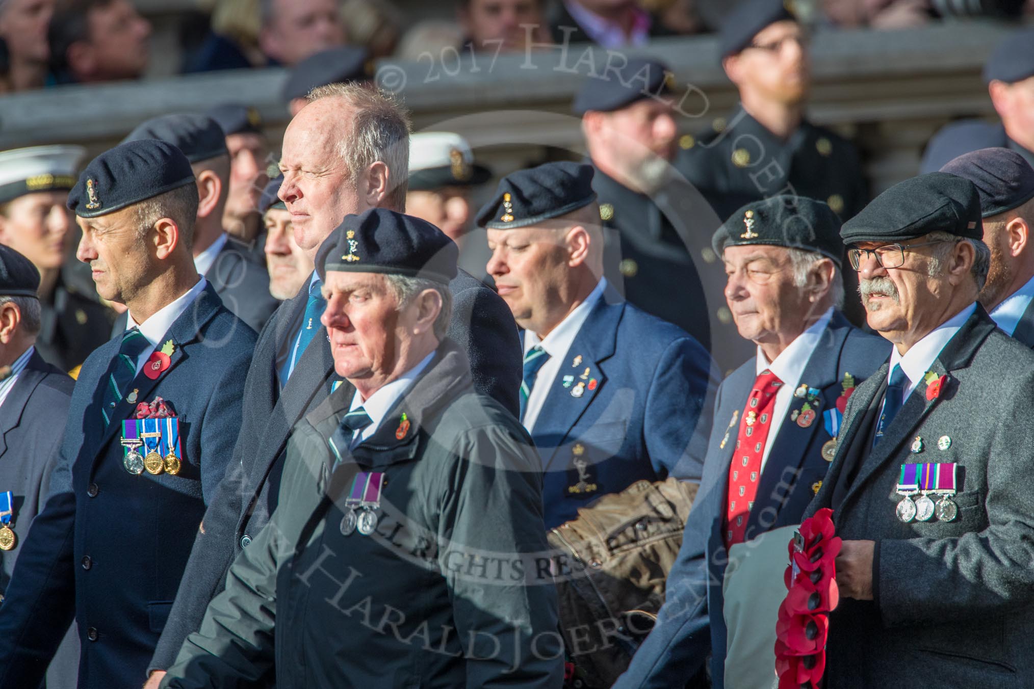 Royal Signals Association (Group B6, 49 members) during the Royal British Legion March Past on Remembrance Sunday at the Cenotaph, Whitehall, Westminster, London, 11 November 2018, 12:07.