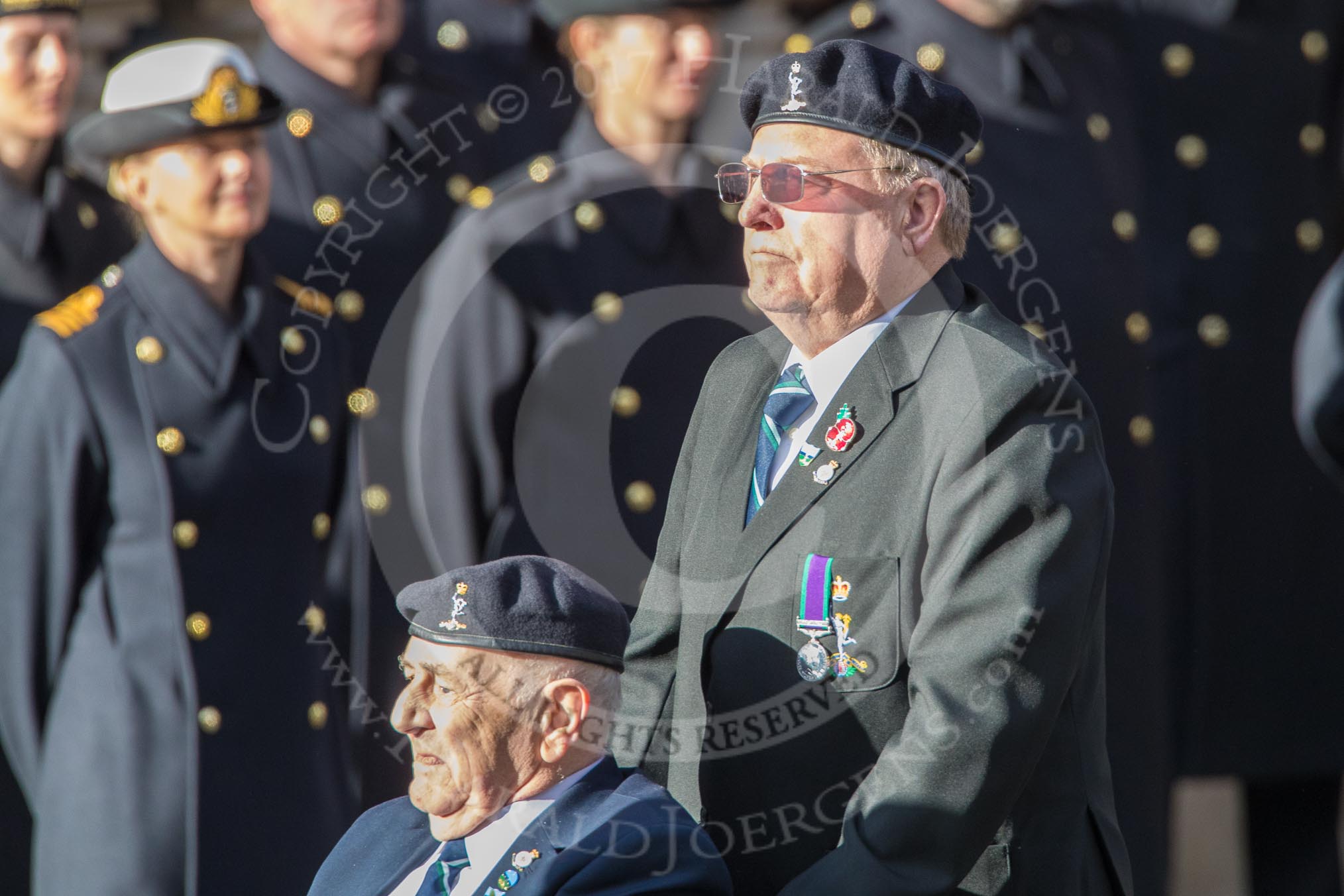 Royal Signals Association (Group B6, 49 members) during the Royal British Legion March Past on Remembrance Sunday at the Cenotaph, Whitehall, Westminster, London, 11 November 2018, 12:07.