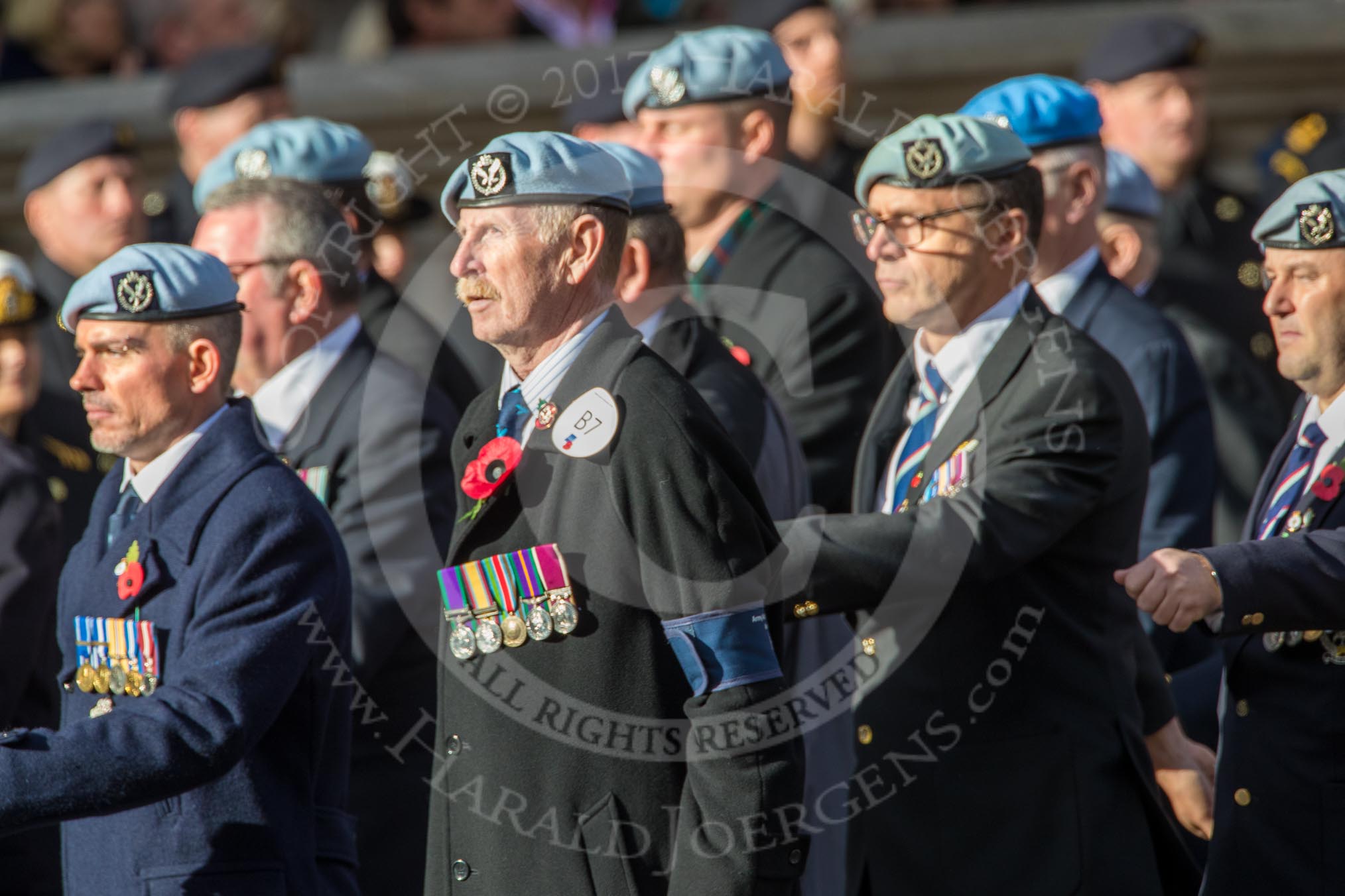 Army Air Corps Veteran Association (Group B7, 42 members) during the Royal British Legion March Past on Remembrance Sunday at the Cenotaph, Whitehall, Westminster, London, 11 November 2018, 12:07.